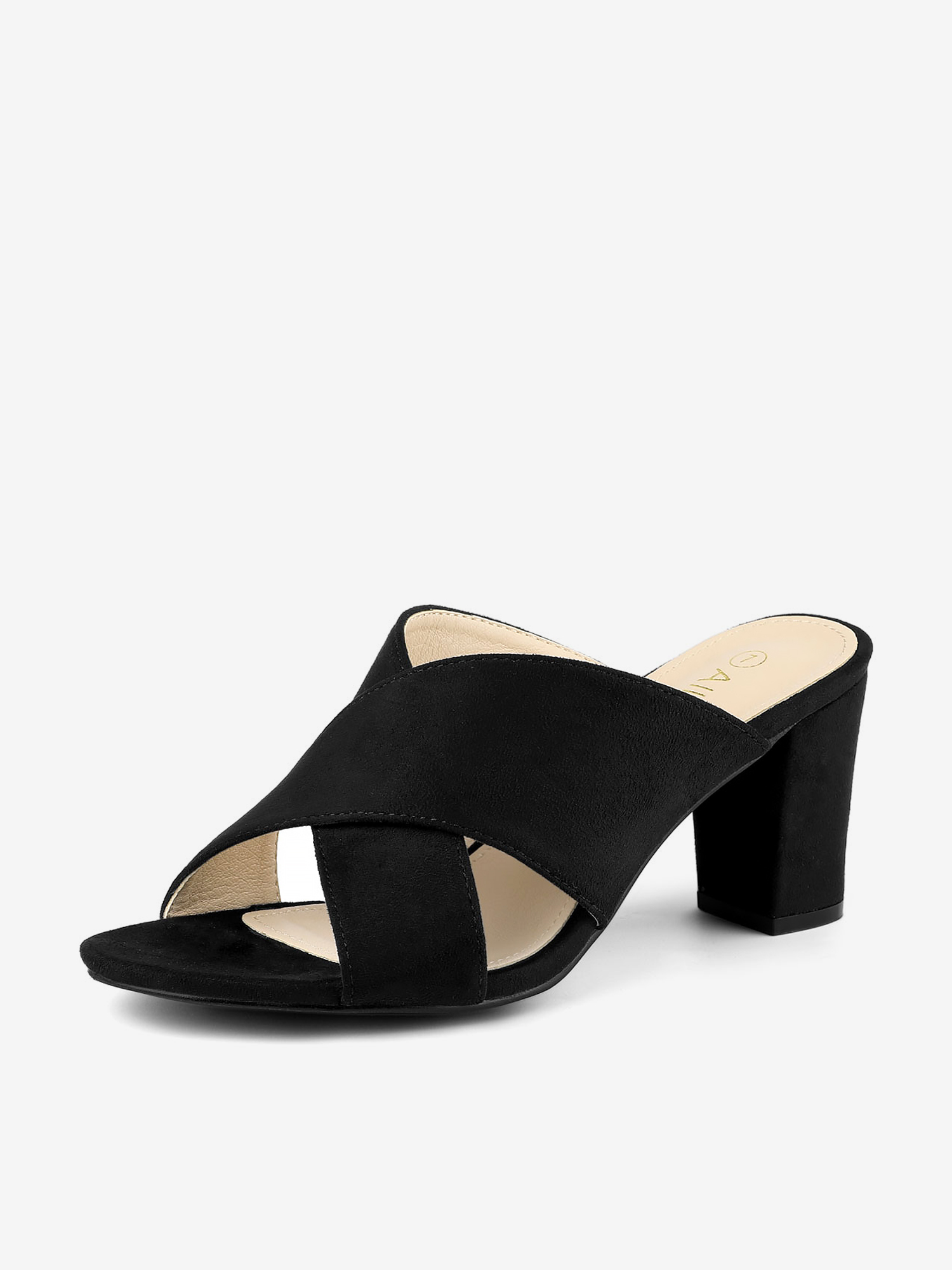 Crisscross Strap Block Heel Slide Sandals Black/6