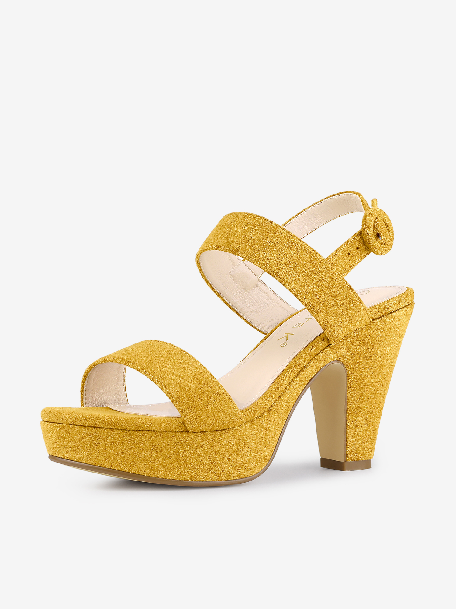 Faux Suede Platform Chunky High Heel Slingback Sandals Yellow/6