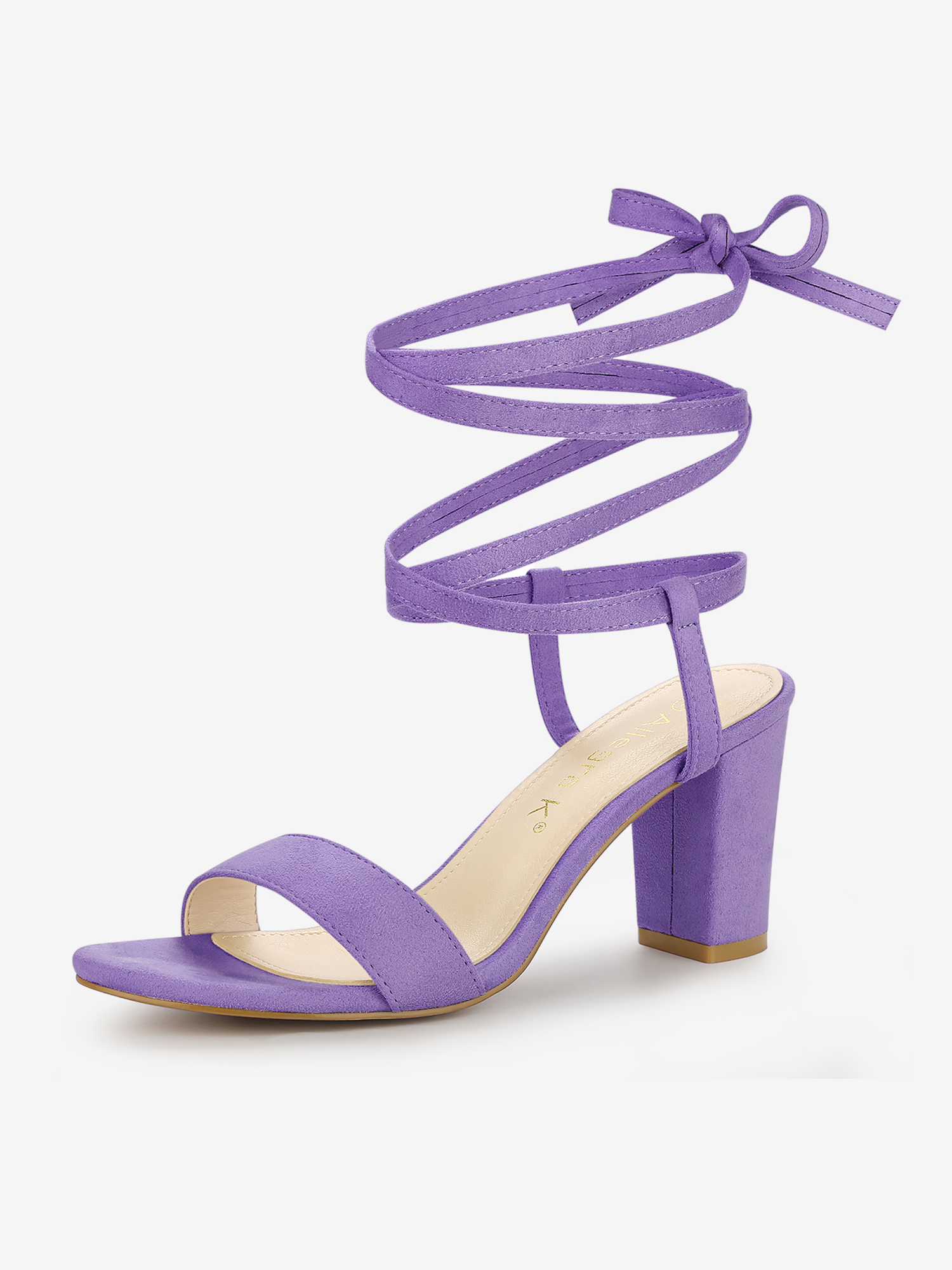 Faux Suede Lace Up Chunky Heel Slingback Sandals Purple/7