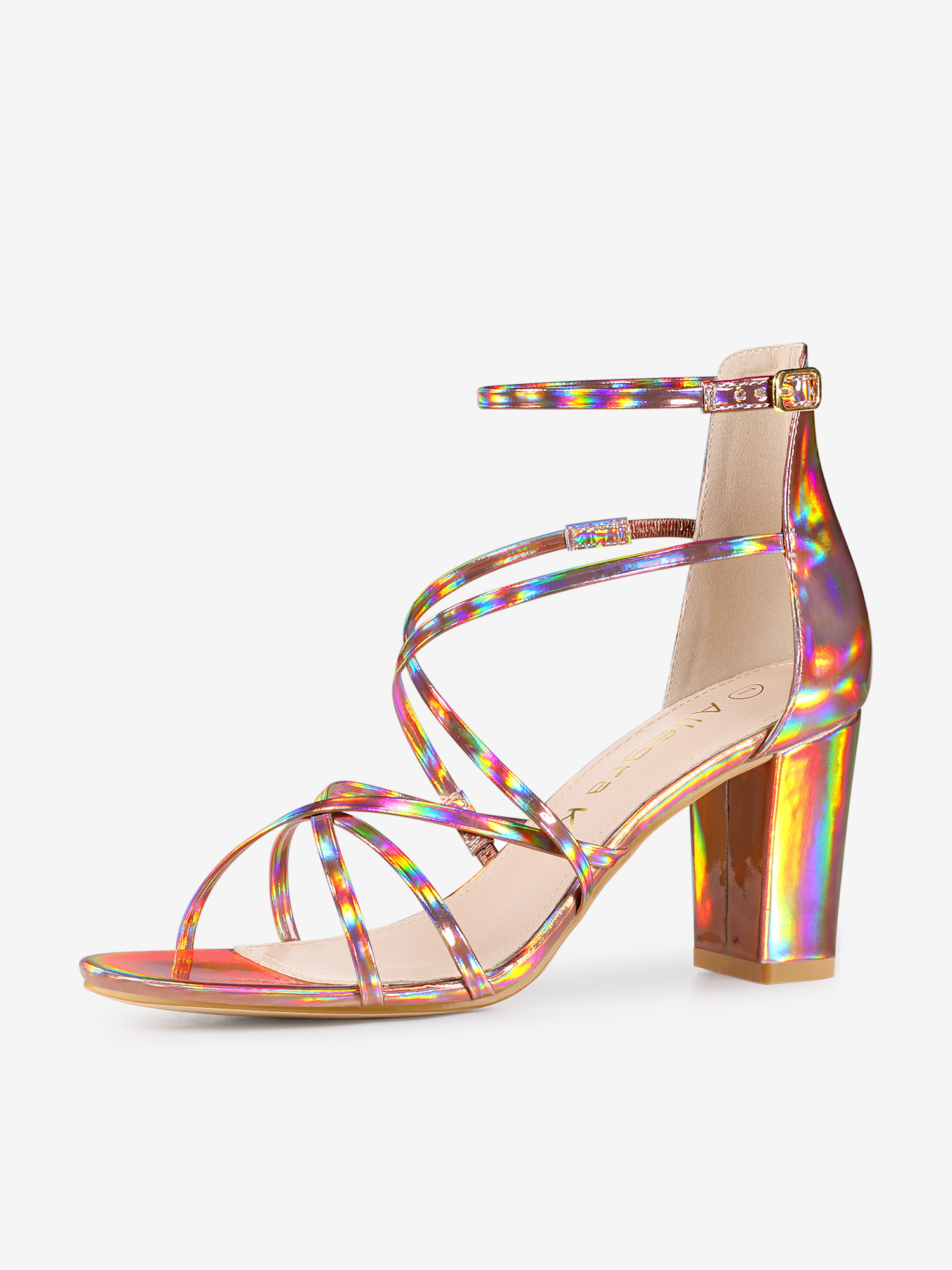 Strappy Crisscross Strap Opened Toe Block Heel Sandals Rose Gold/8.5