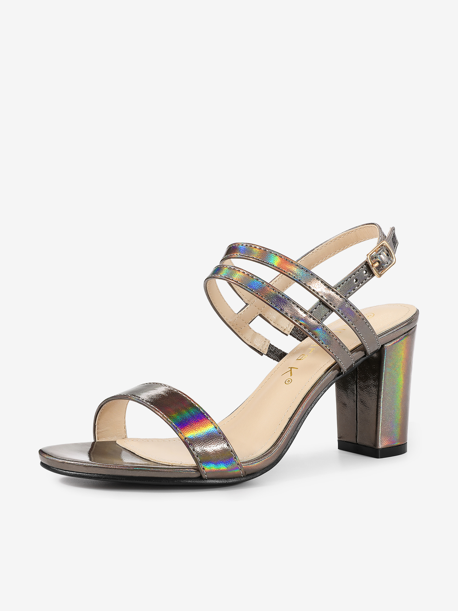 Open Toe Slingback Block Heel Ankle Strap Sandals Gunmetal/8