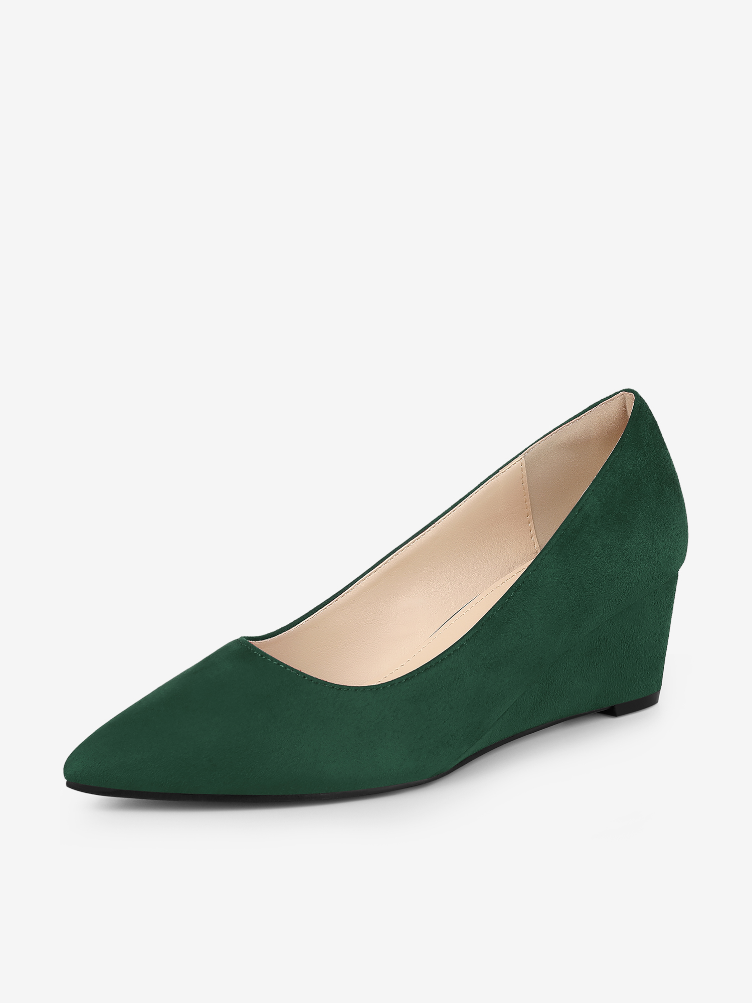 Faux Suede Solid Color Pointed Toe Slip On Wedge Heel Pumps Green/8