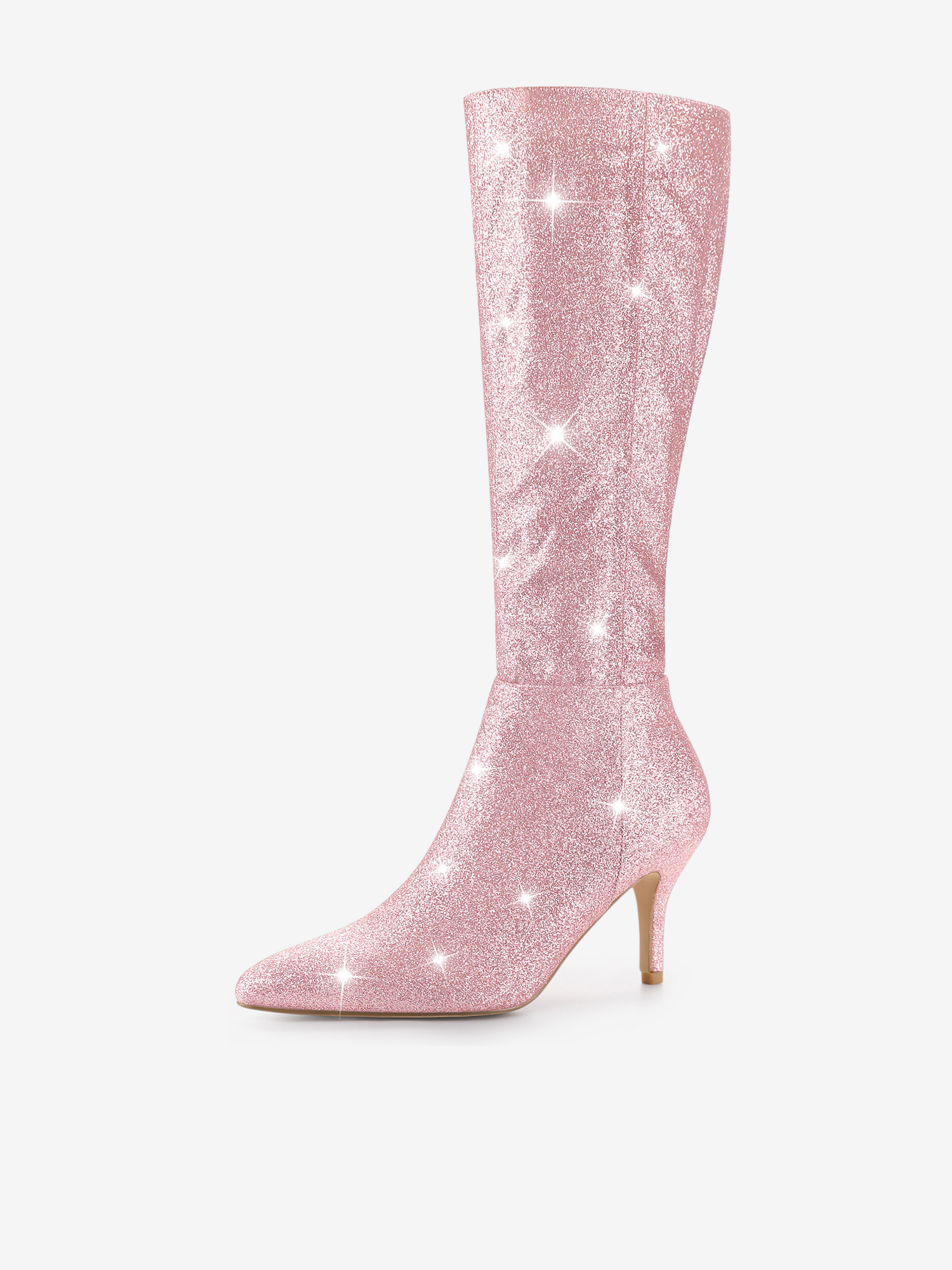Sparkle Glitter Pointy Toe Stiletto Heel Knee High Boots Pink/8