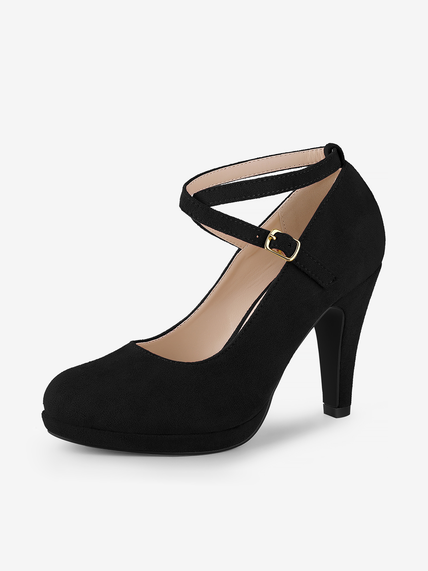 Platform Cross Strap Stiletto Heel Mary Jane Pumps Black/8.5