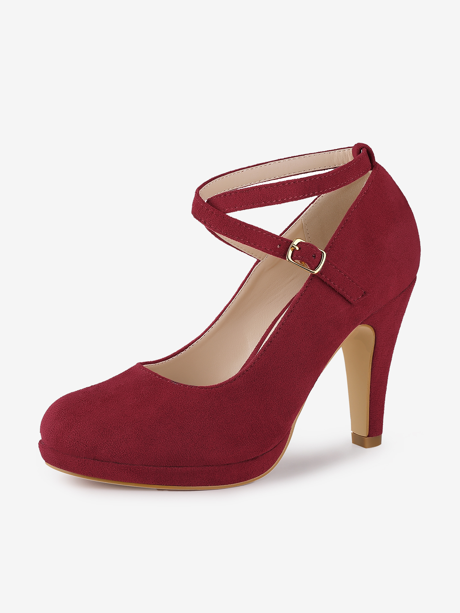 Platform Cross Strap Stiletto Heel Mary Jane Pumps Burgundy/7