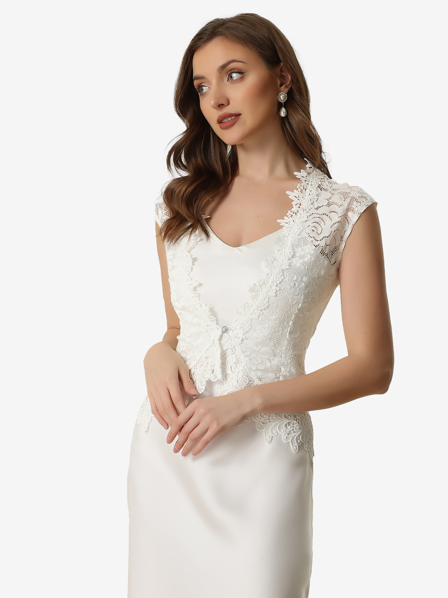 Floral Lace Shrug Wedding Guest Cap Sleeve Formal Sheer Bolero Cardigan White/M