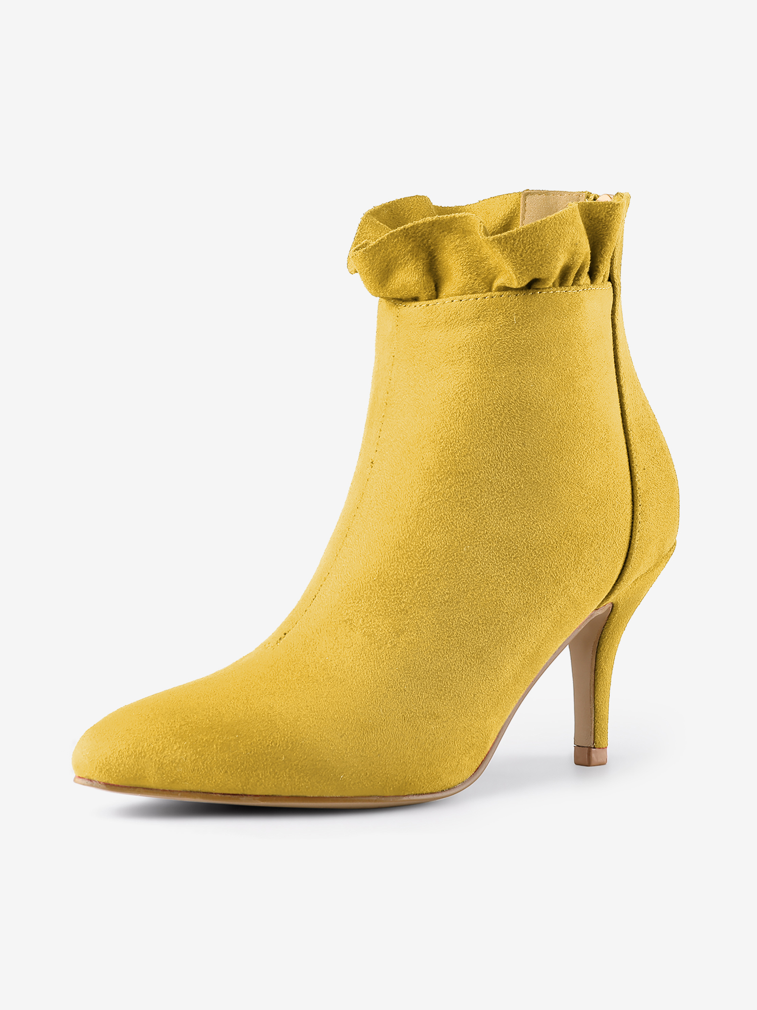 Pointed Toe Stiletto Heel Ruffle Ankle Boots Yellow/6