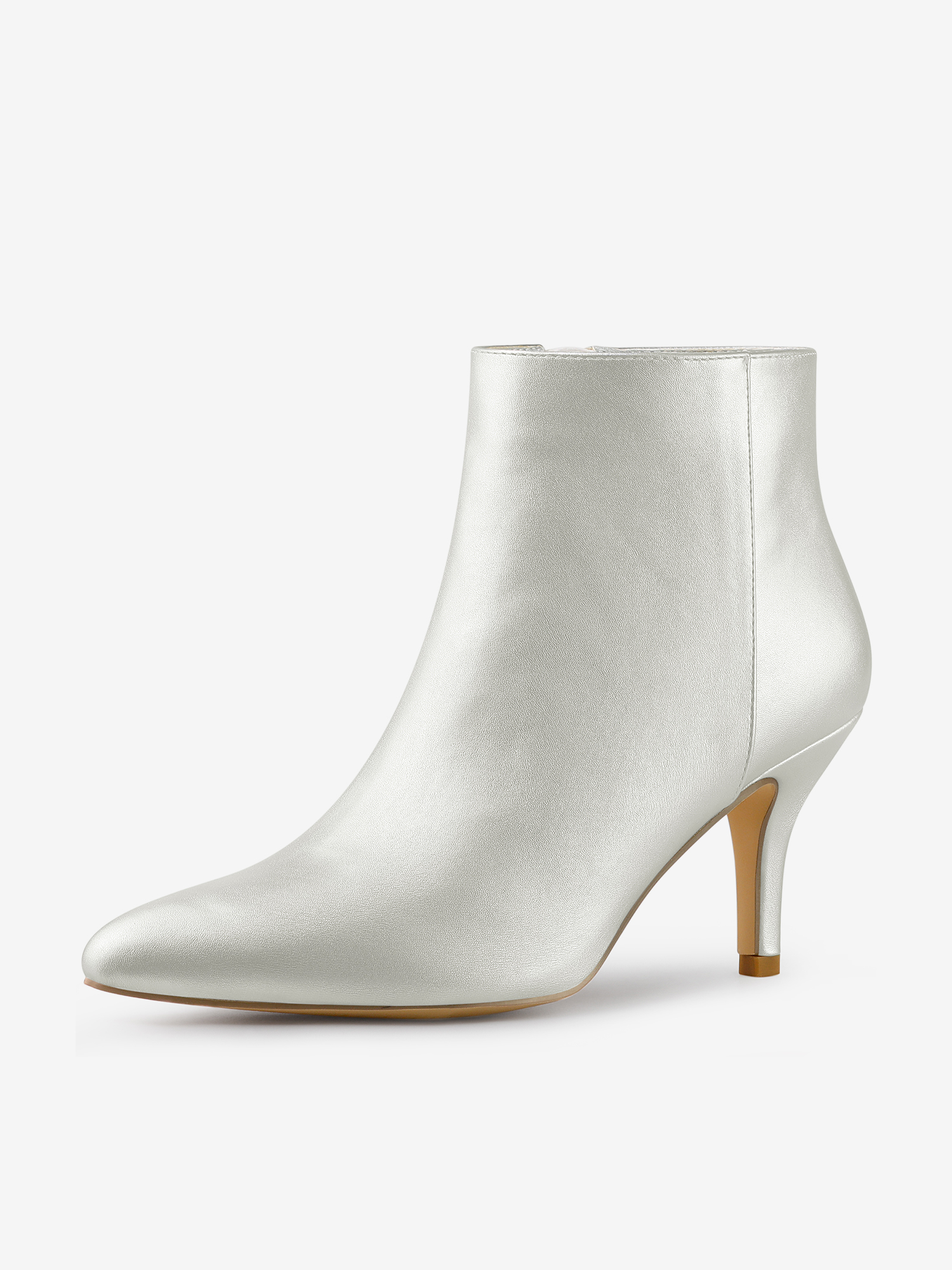 Pointed Toe Zipper Stiletto Heel Ankle Boots Silver/7