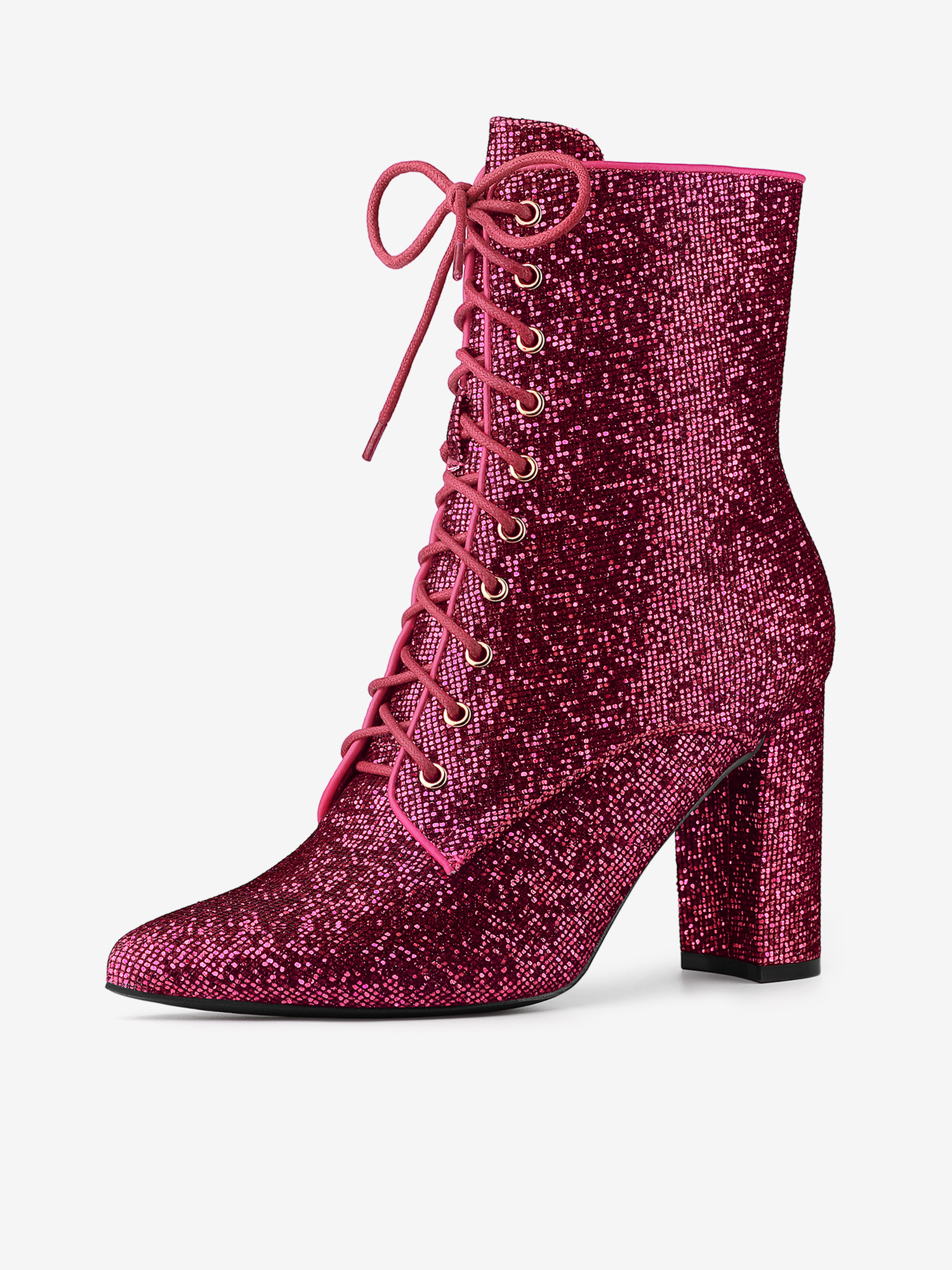 Glitter Pointed Toe Block Heel Halloween Ankle Boots Fuchsia/9
