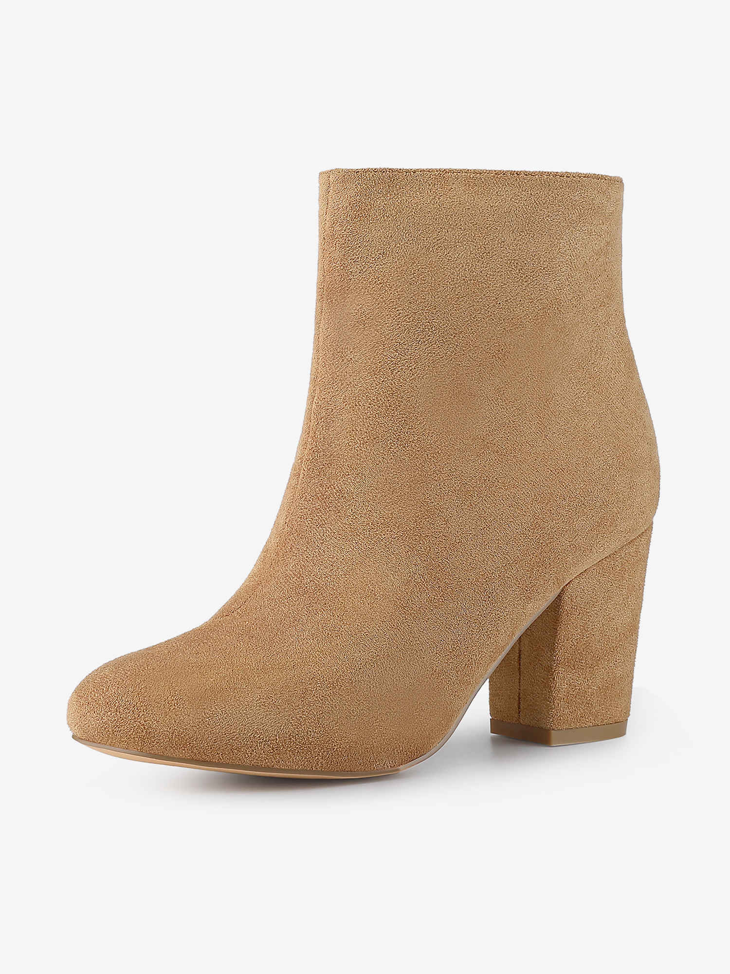 Faux Suede Round Toe Block Heel Zipper Ankle Boots Camel/8