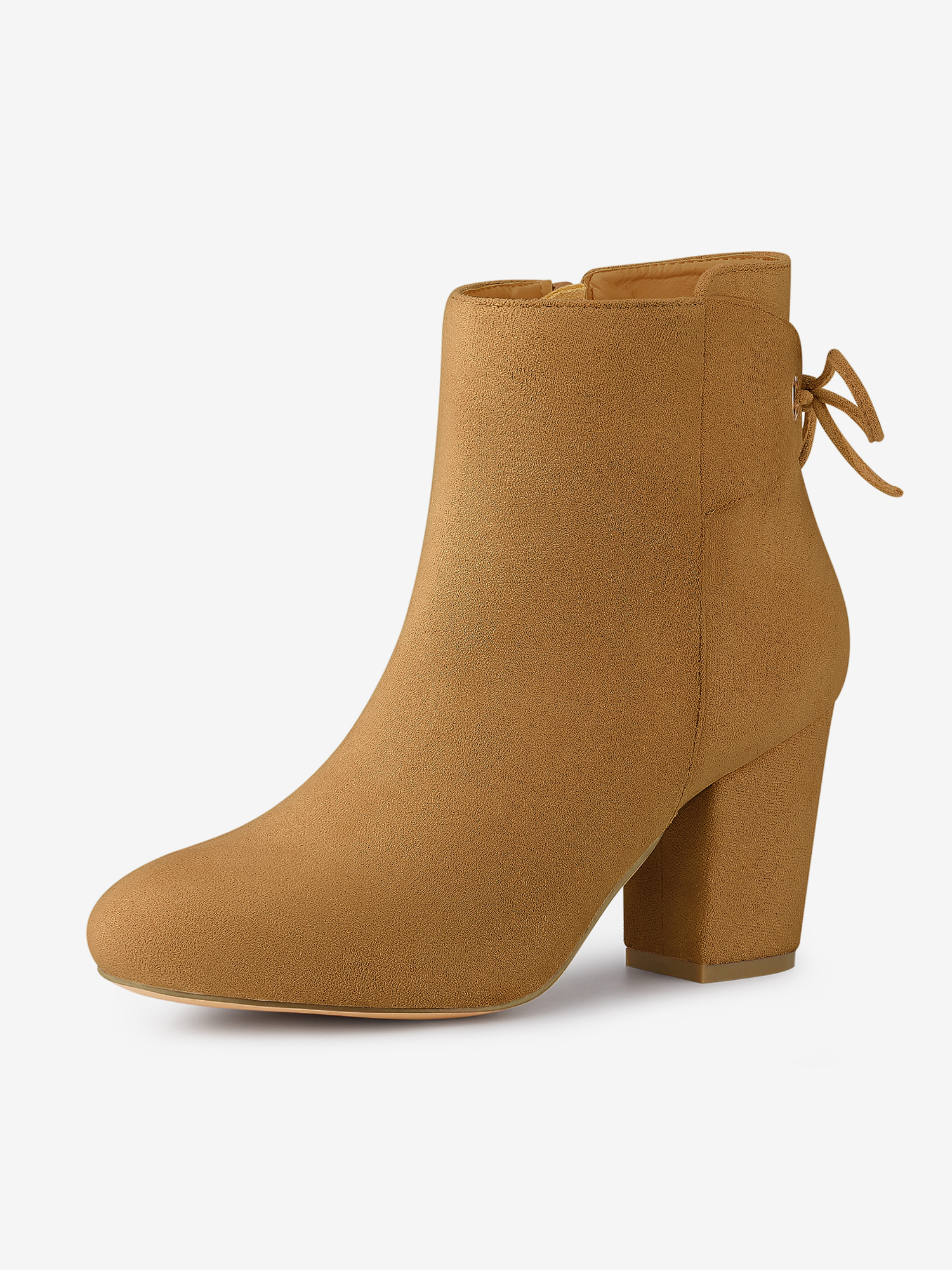 Round Toe Block Heel Zipper Lace Up Ankle Boots Brown/6