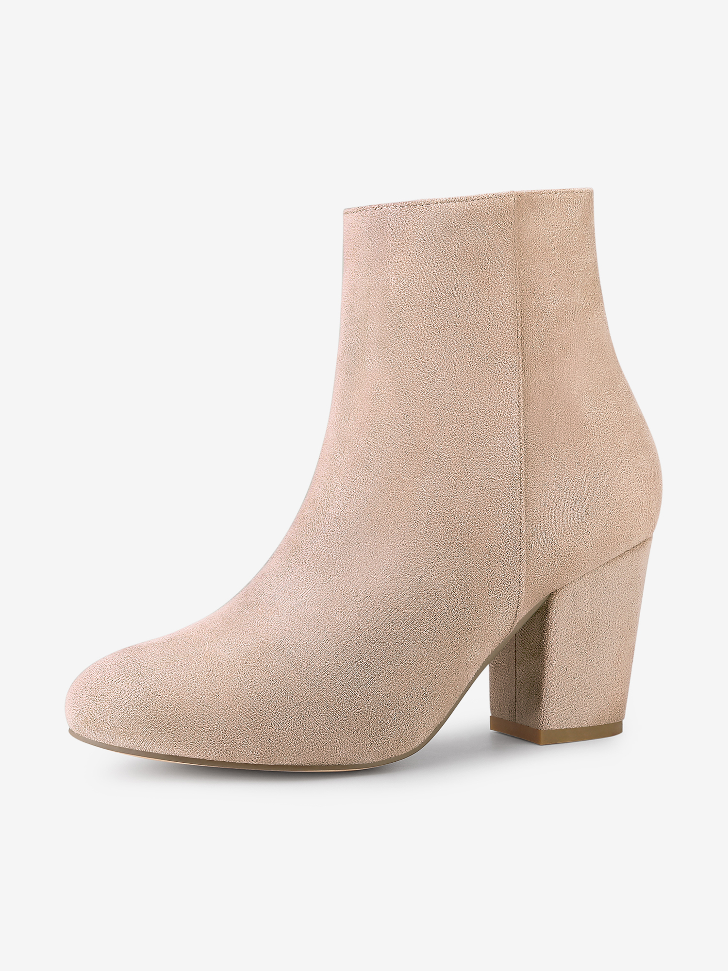 Round Toe Side Zip Chunky Heel Ankle Boots Nude Pink/9