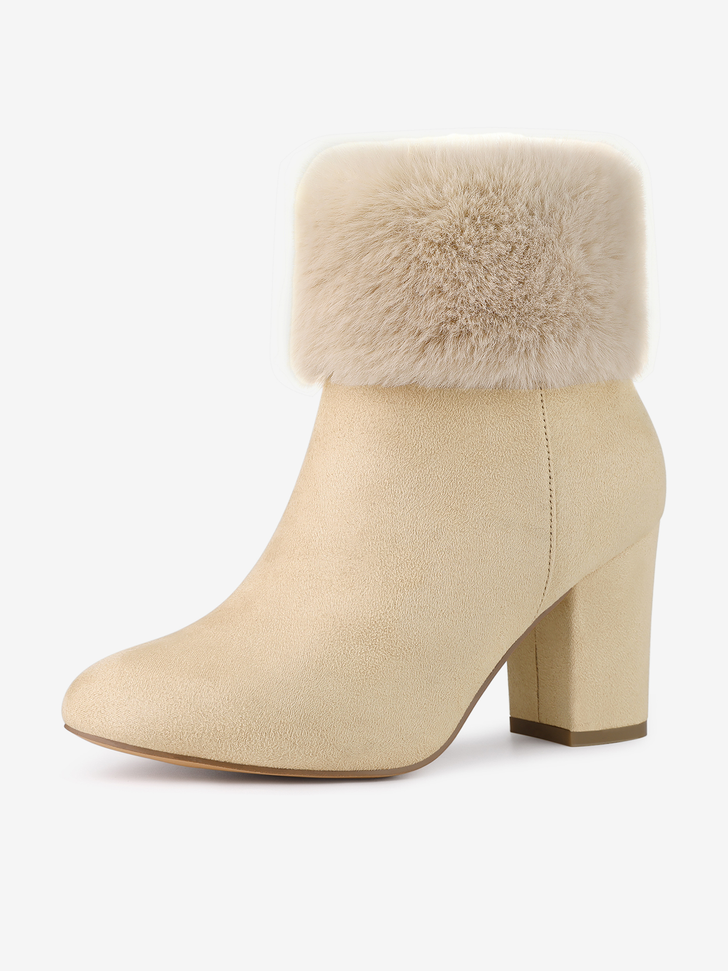 Christmas Faux Fur Chunky Heel Ankle Boots Beige/8