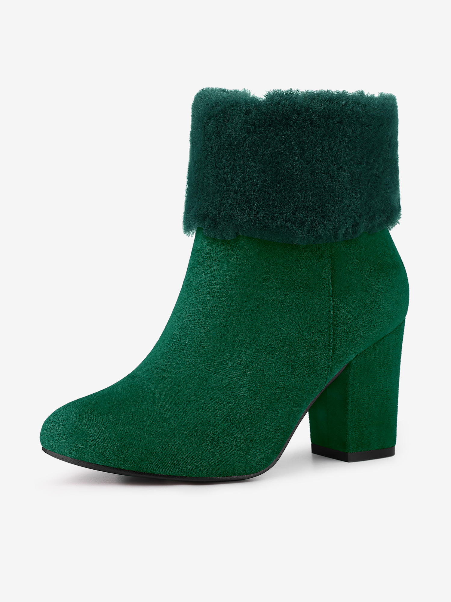 Christmas Faux Fur Chunky Heel Ankle Boots Green/9
