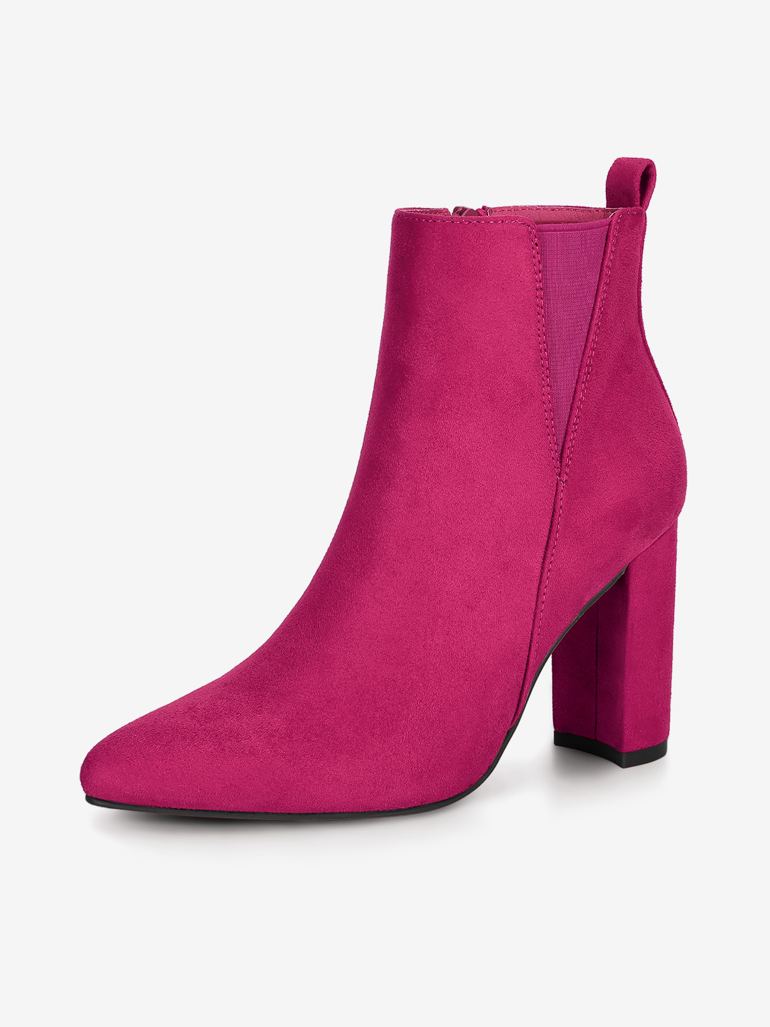 Pointed Toe Zipper Block Heel Ankle Chelsea Boots Hot Pink/10