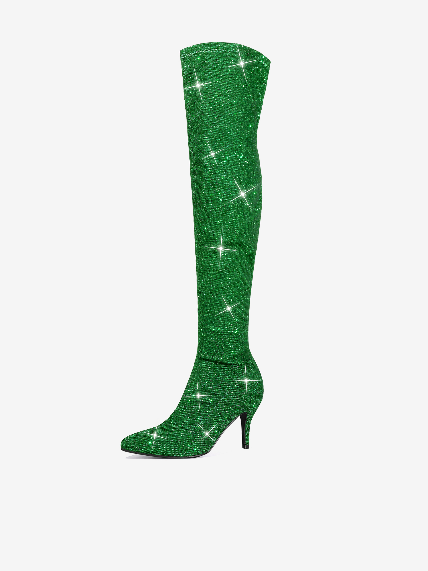 Glitter Pointed Toe Stiletto Heel Over the Knee High Boot Green/10