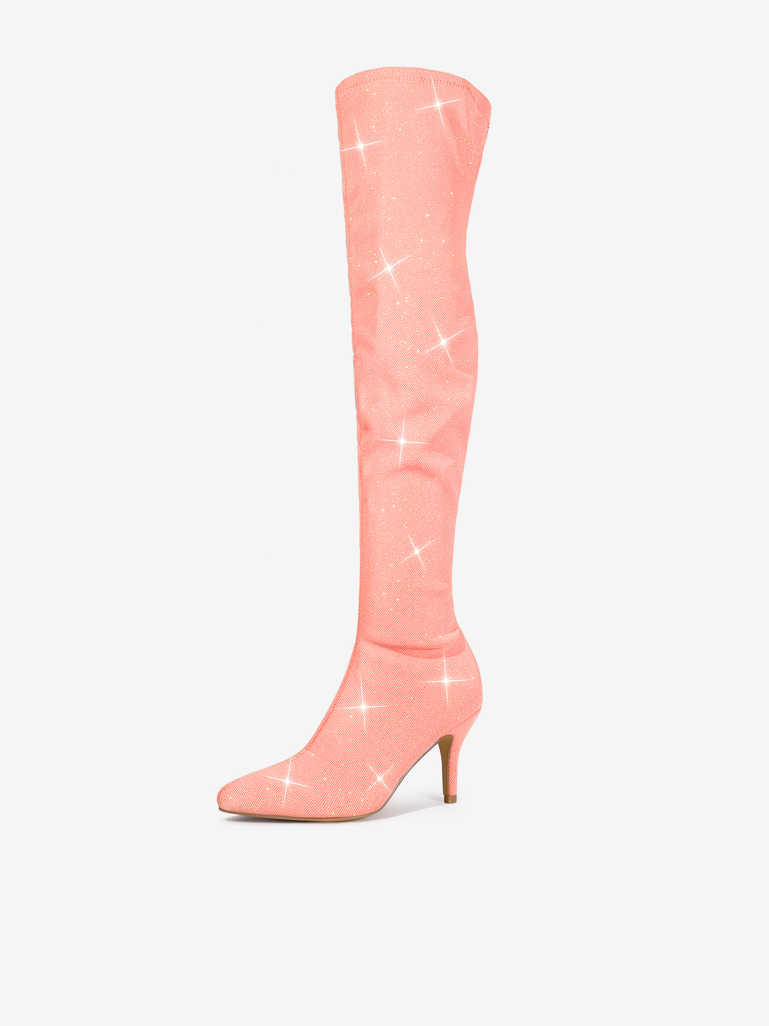 Glitter Pointed Toe Stiletto Heel Over the Knee High Boot Orange/10