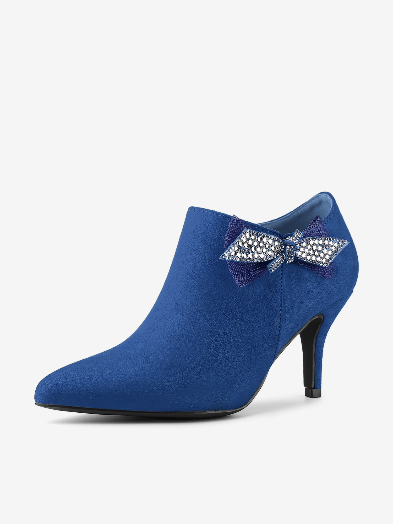 Pointed Toe Bow Decor Stiletto Heel Ankle Boots Dark Blue/9