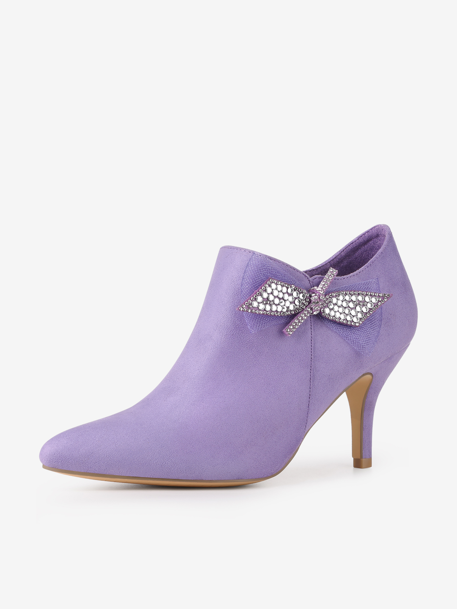 Pointed Toe Bow Decor Stiletto Heel Ankle Boots Purple/9