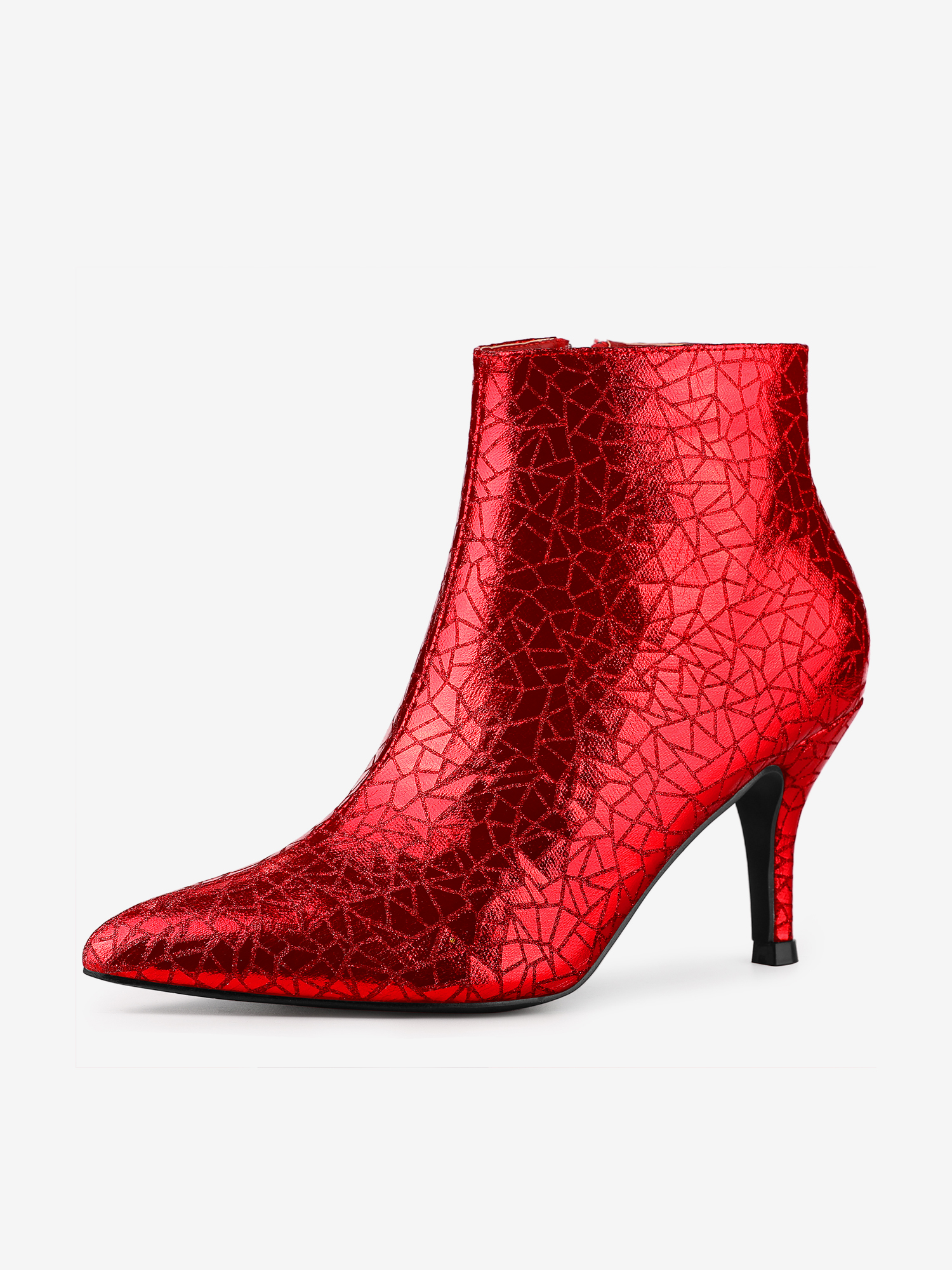 Pointed Toe Sparkly Stiletto Heel Ankle Boots Red/6