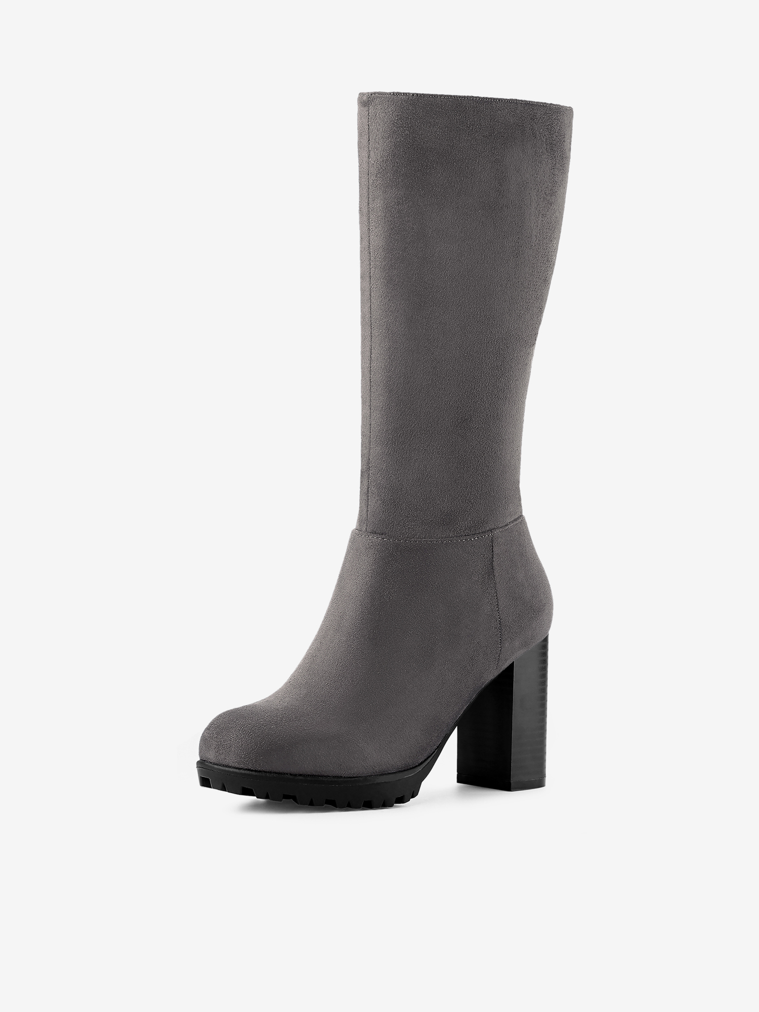 Faux Suede Mid Calf Block Heel Side Zipper Mid-Calf Boots Gray/9