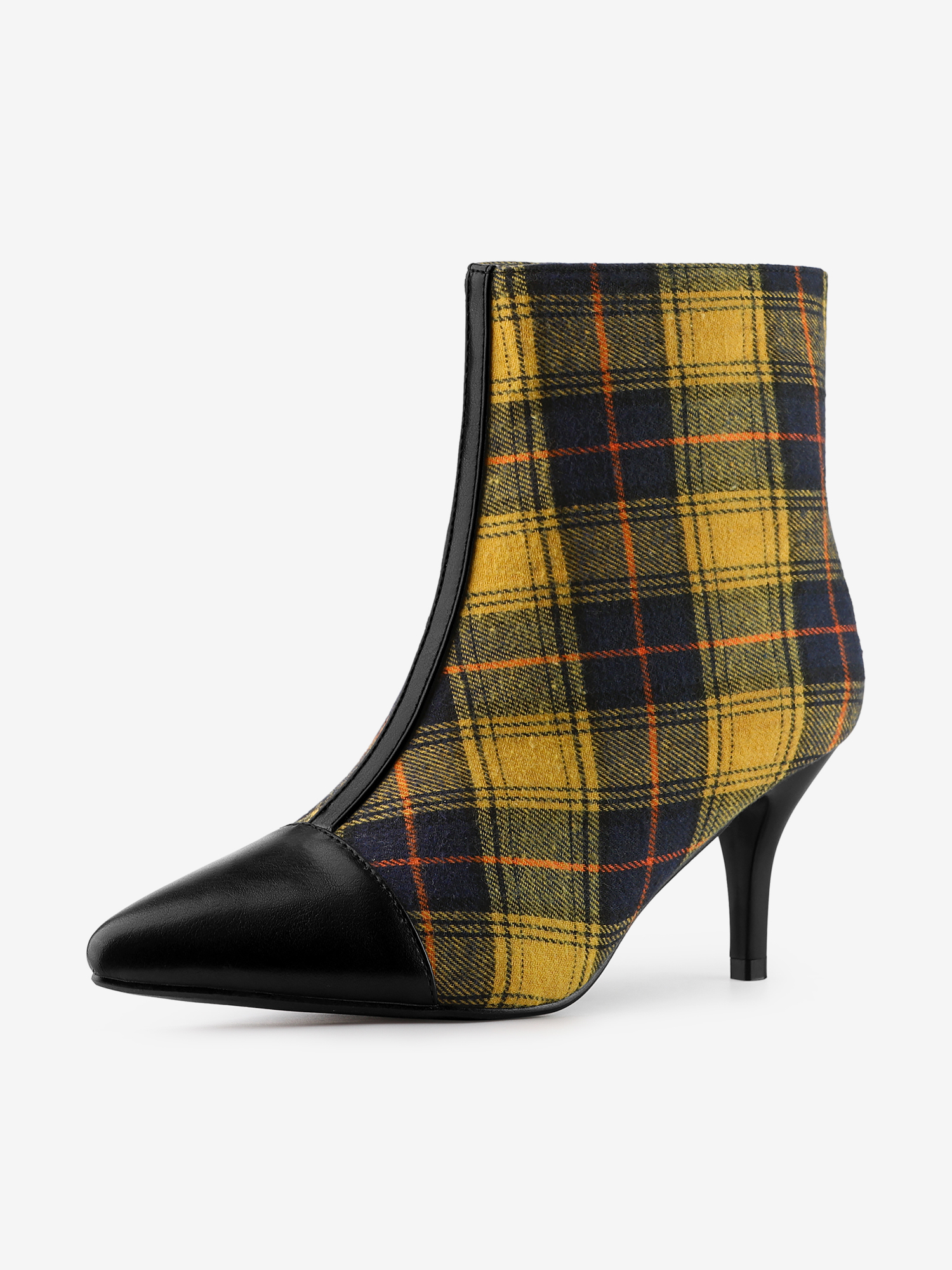Pointed Toe Stiletto Heel Houndstooth Ankle Booties Yellow/8.5