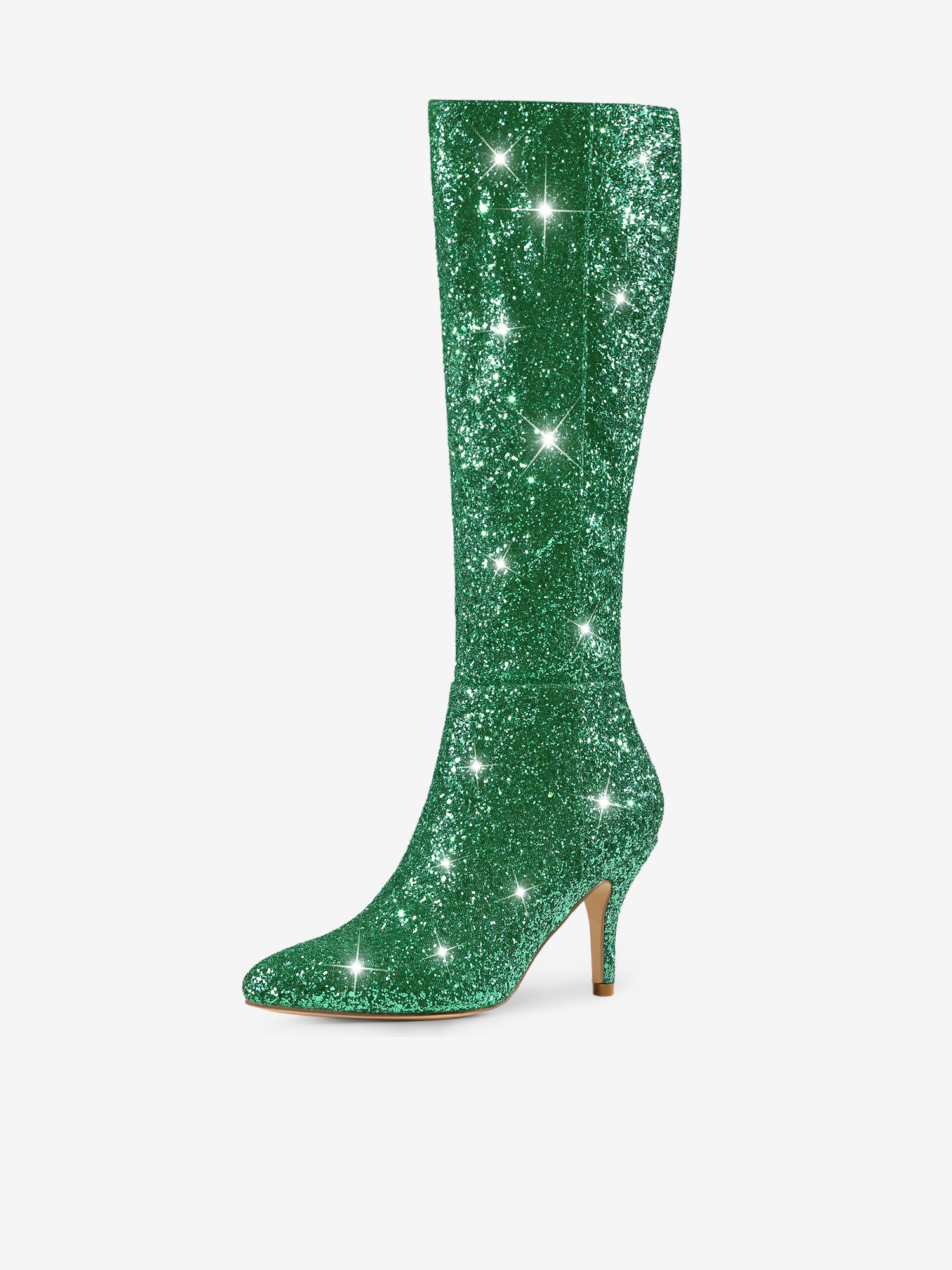 Sparkle Glitter Pointy Toe Stiletto Heel Knee High Boots Green/9
