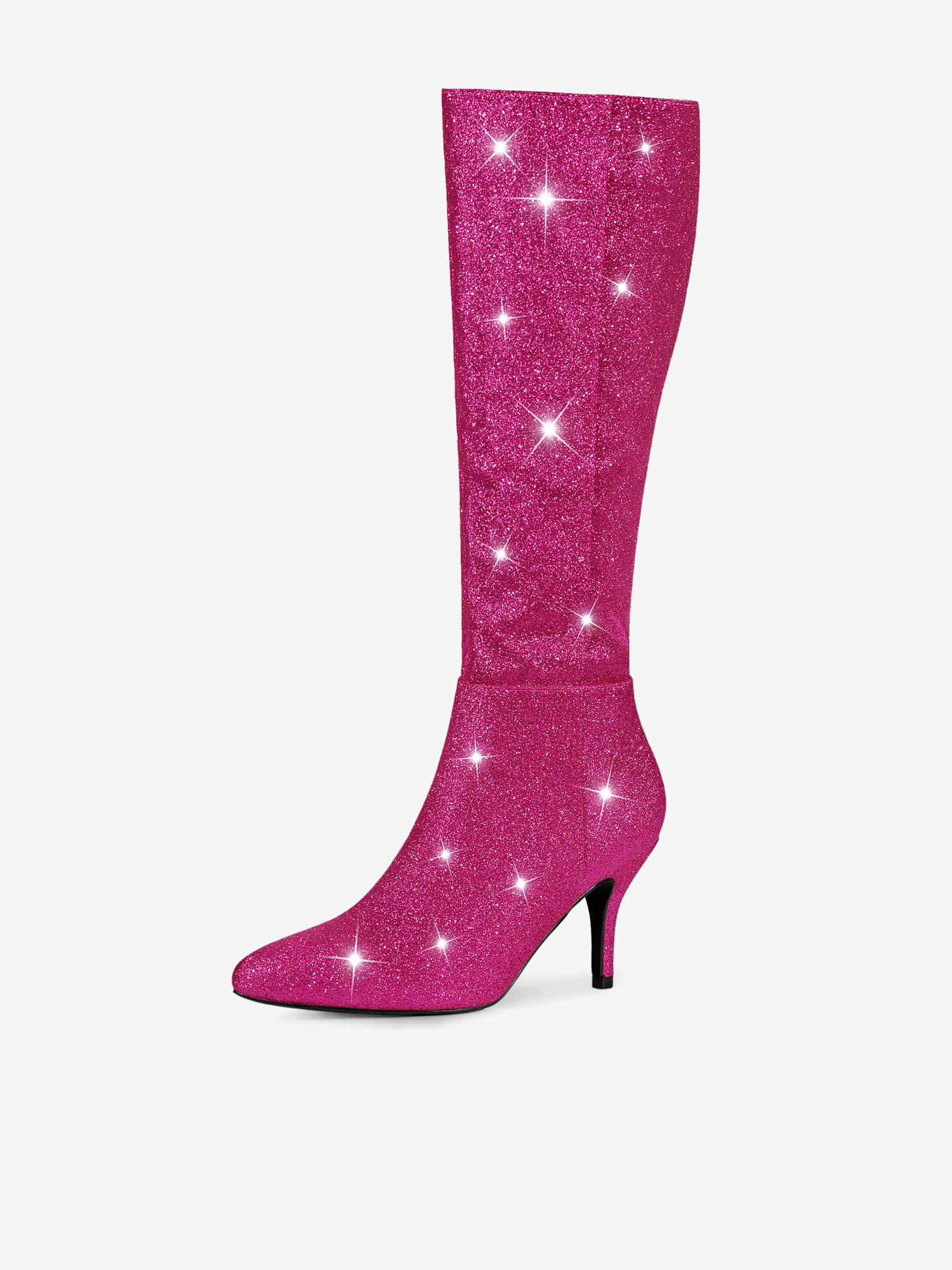 Sparkle Glitter Pointy Toe Stiletto Heel Knee High Boots Hot Pink/11