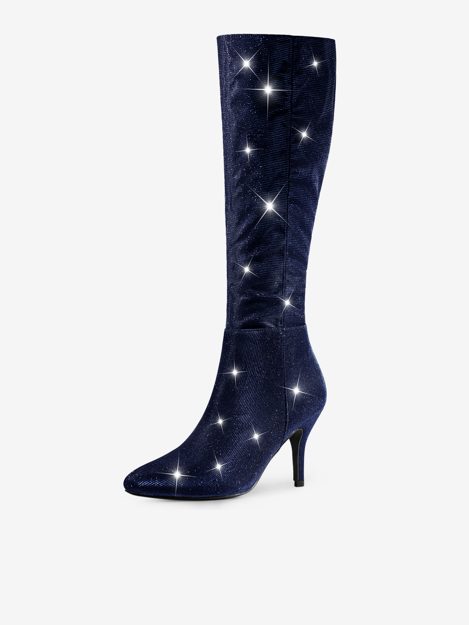 Sparkle Glitter Pointy Toe Stiletto Heel Knee High Boots Deep Blue/11