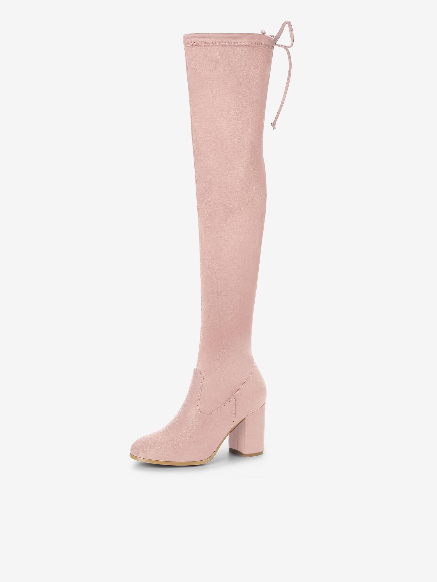 Round Toe Chunky Heel Over the Knee High Boots Dust Pink/9.5