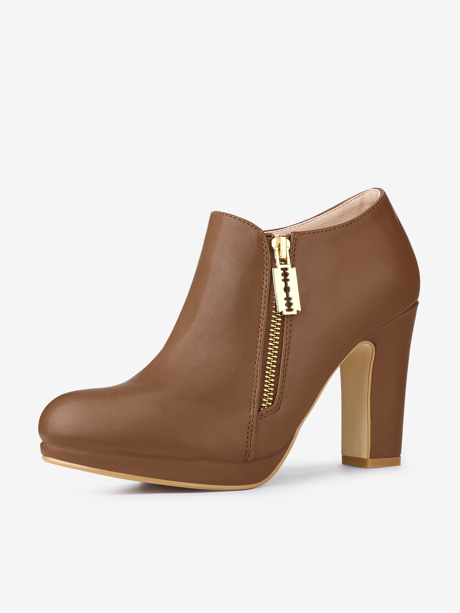 Platform Round Toe Chunky Heel Ankle Boot Brown/8.5