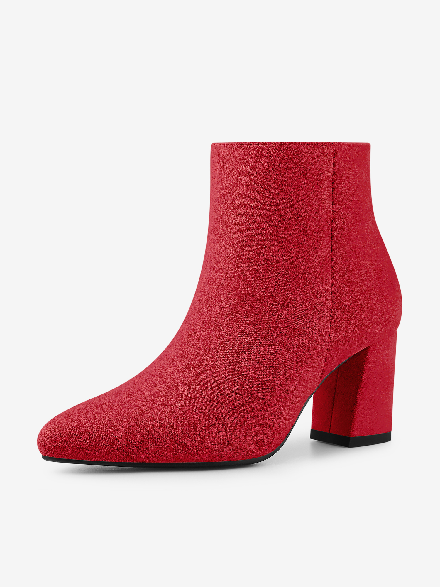 Pointy Toe Side Zip Chunky Heel Ankle Boots Red/8