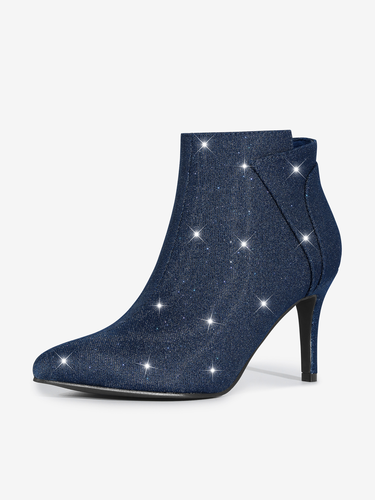 Glitter Pointed Toe Zipper Stiletto Heel Ankle Boots Blue/6.5