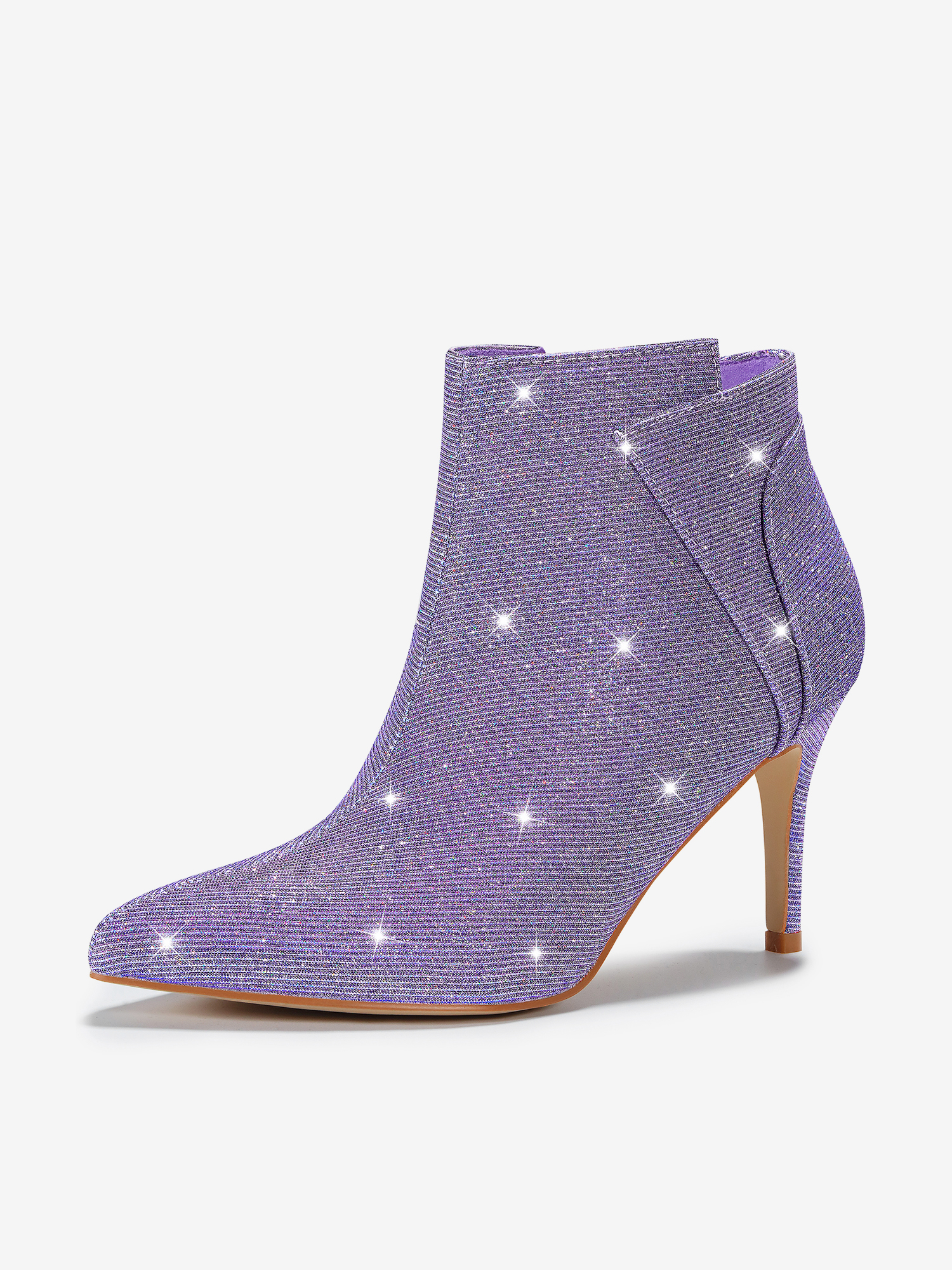 Glitter Pointed Toe Zipper Stiletto Heel Ankle Boots Purple Blue/9