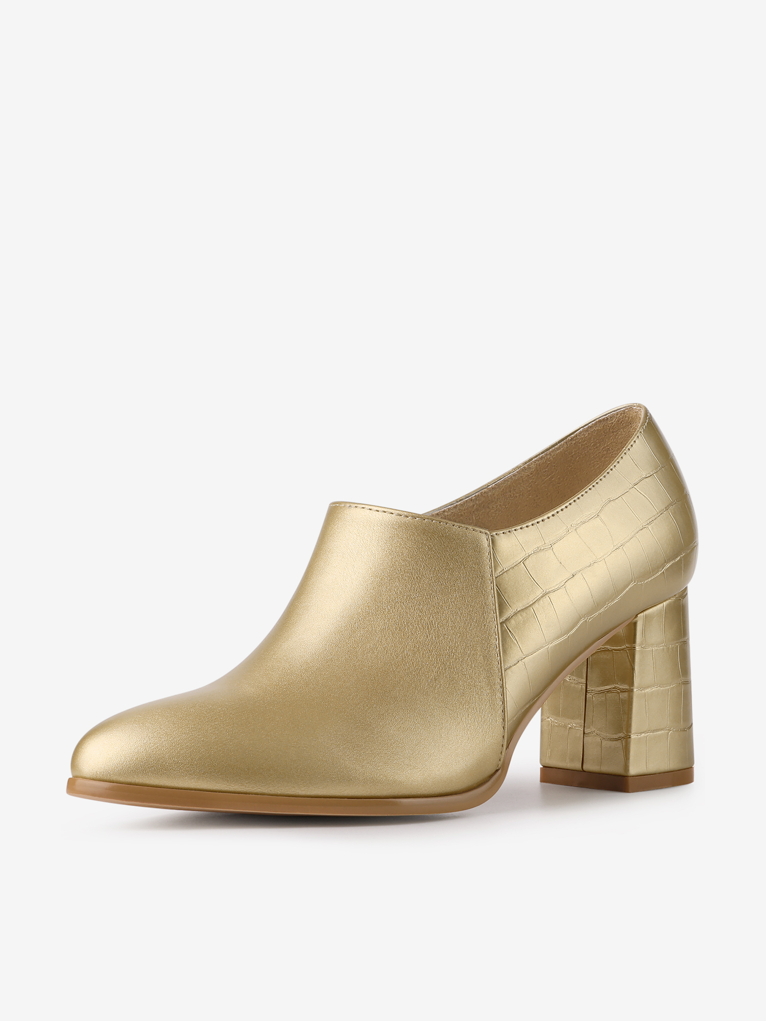 Patchwork Oxford Pointed Toe Chunky Heel Ankle Booties Gold/5.5