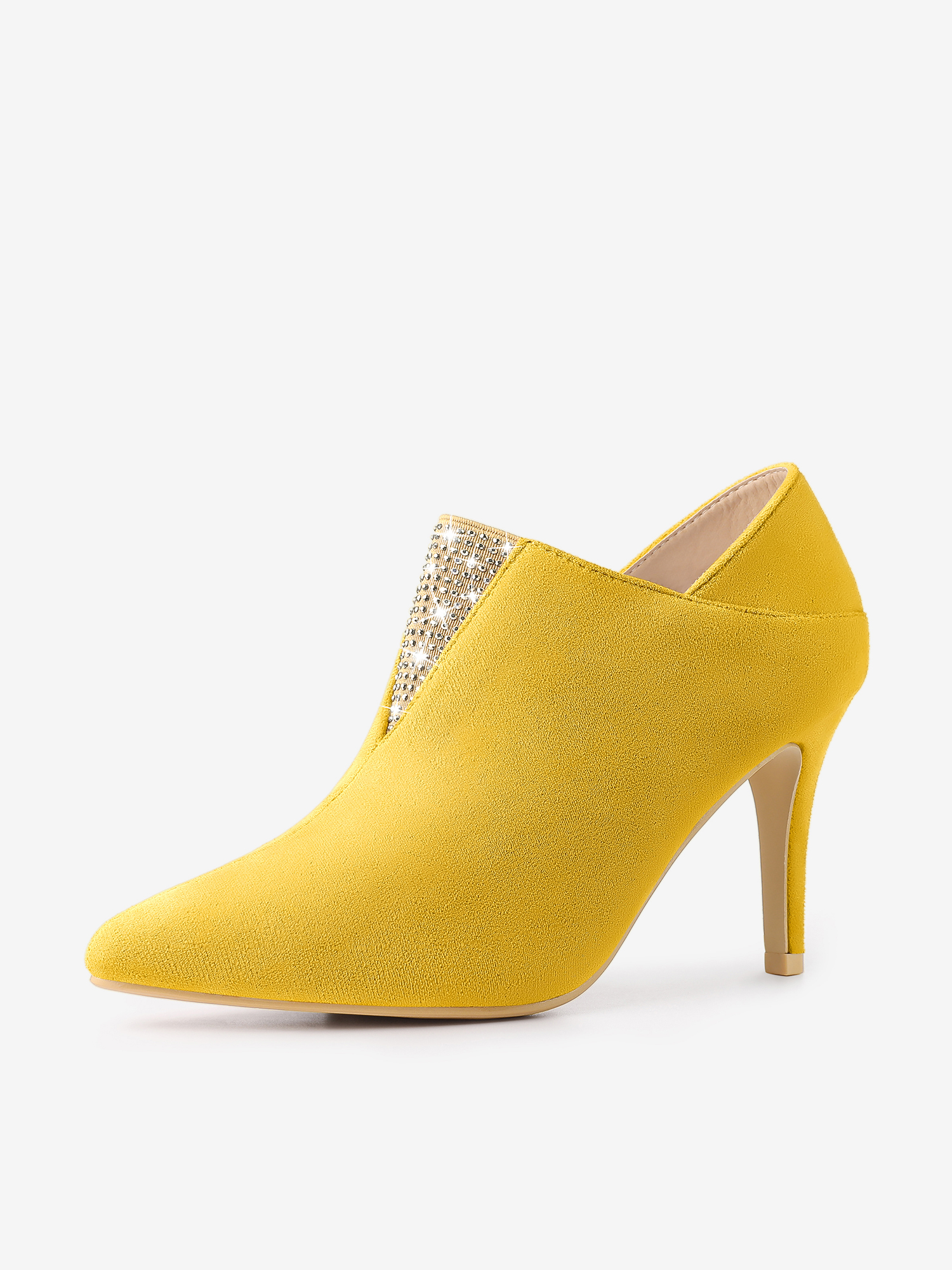Pointed Toe Rhinestones Pull On Stiletto Heel Ankle Booties Yellow/9.5