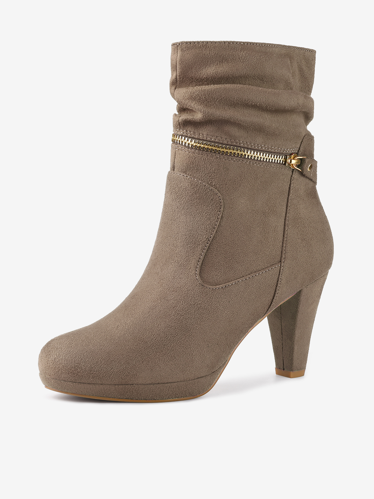 Ankle Zip Platform High Heel Mid Calf Boots Taupe/9