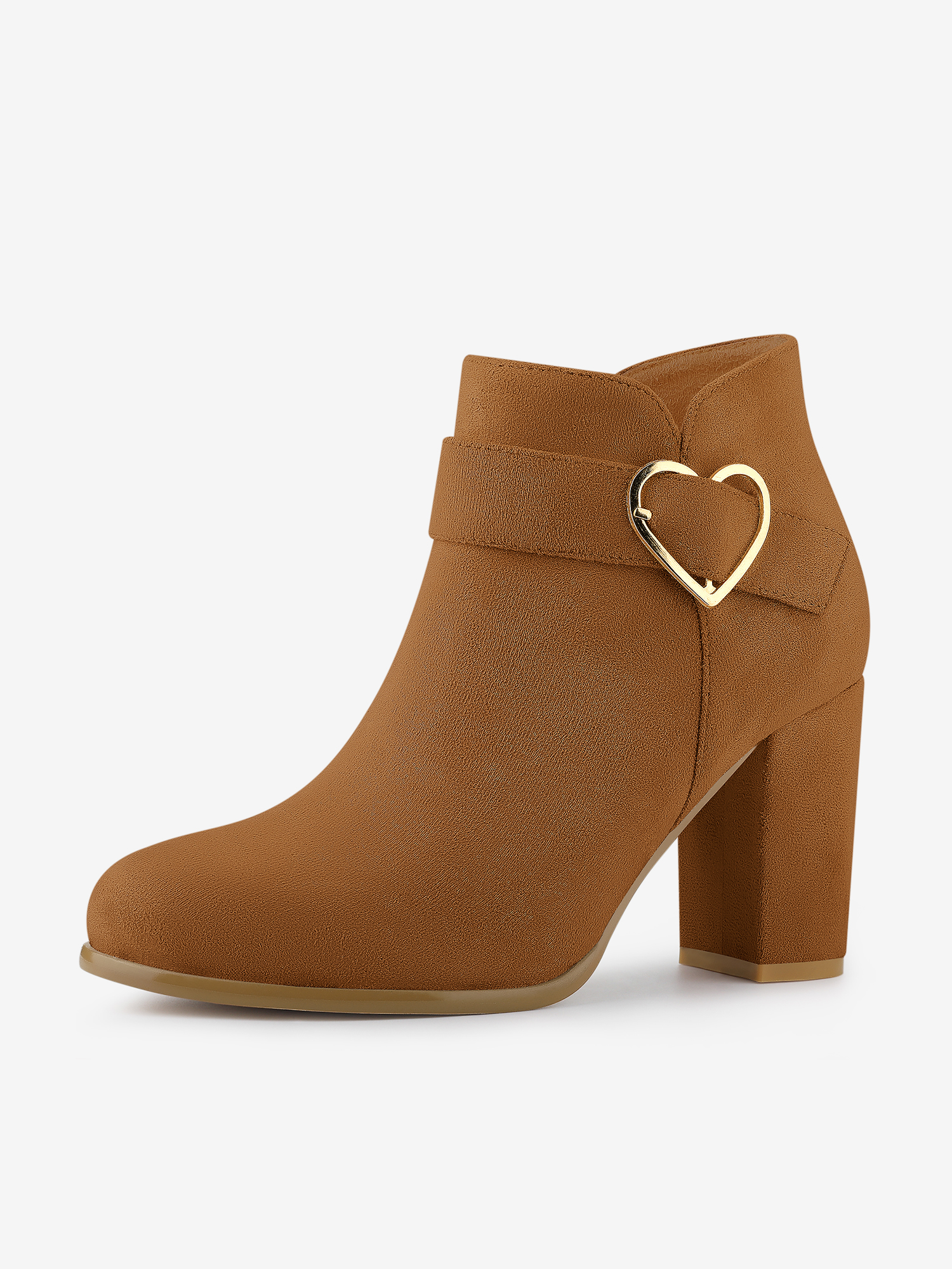Buckle Side Zip Chunky Heel Ankle Boots Brown/7