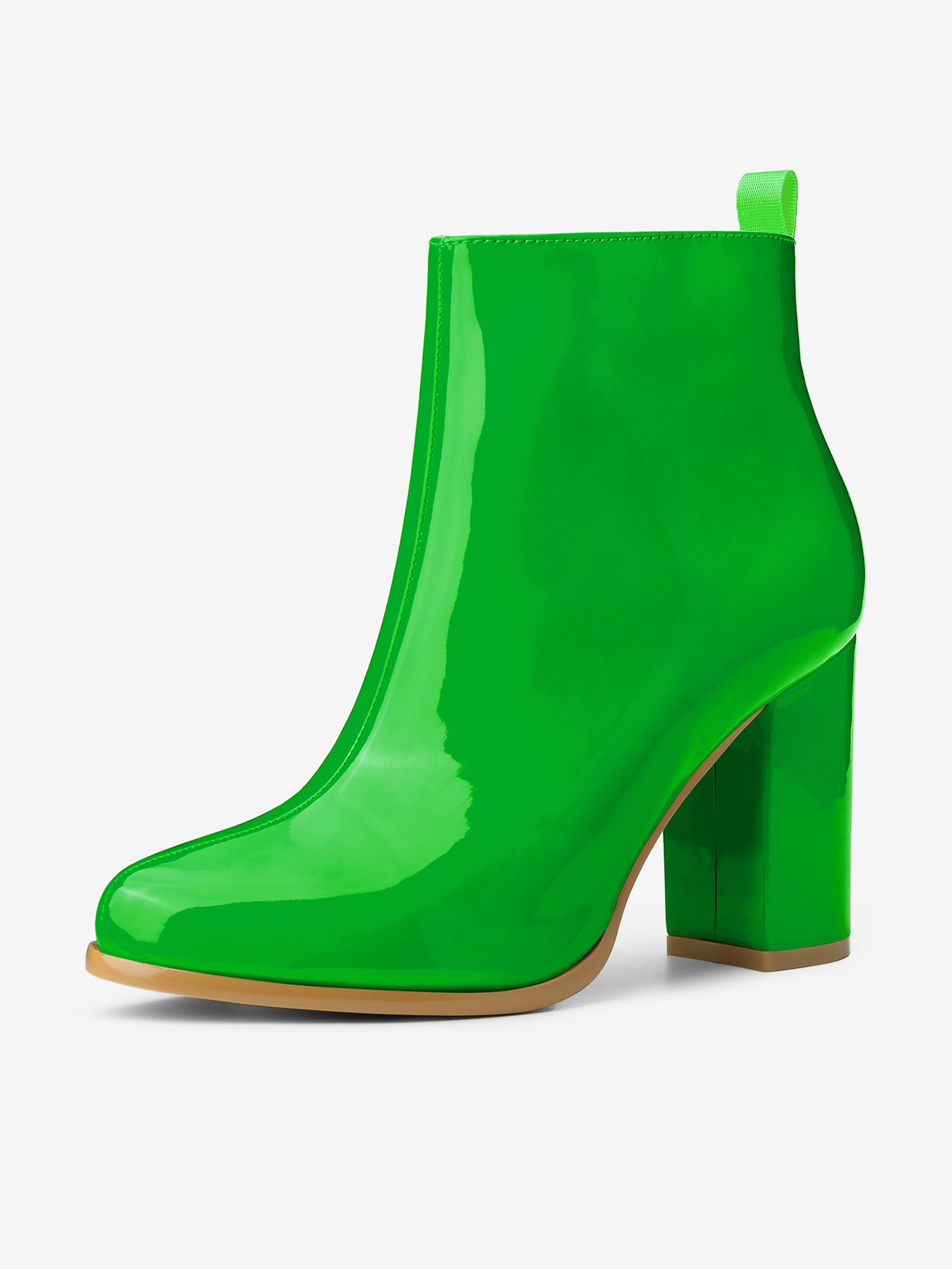 Round Toe Zipper Chunky Heel Ankle Boots Grass Green/7.5