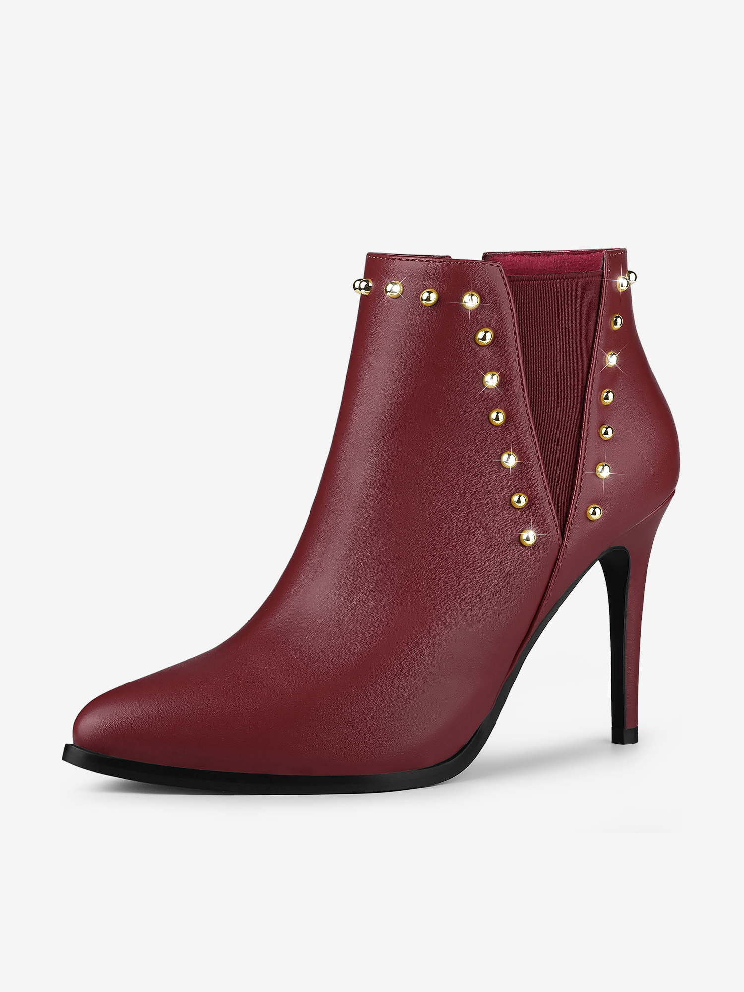 Faux Leather Pointed Toe Stiletto Heel Chelsea Ankle Boots Burgundy/6.5