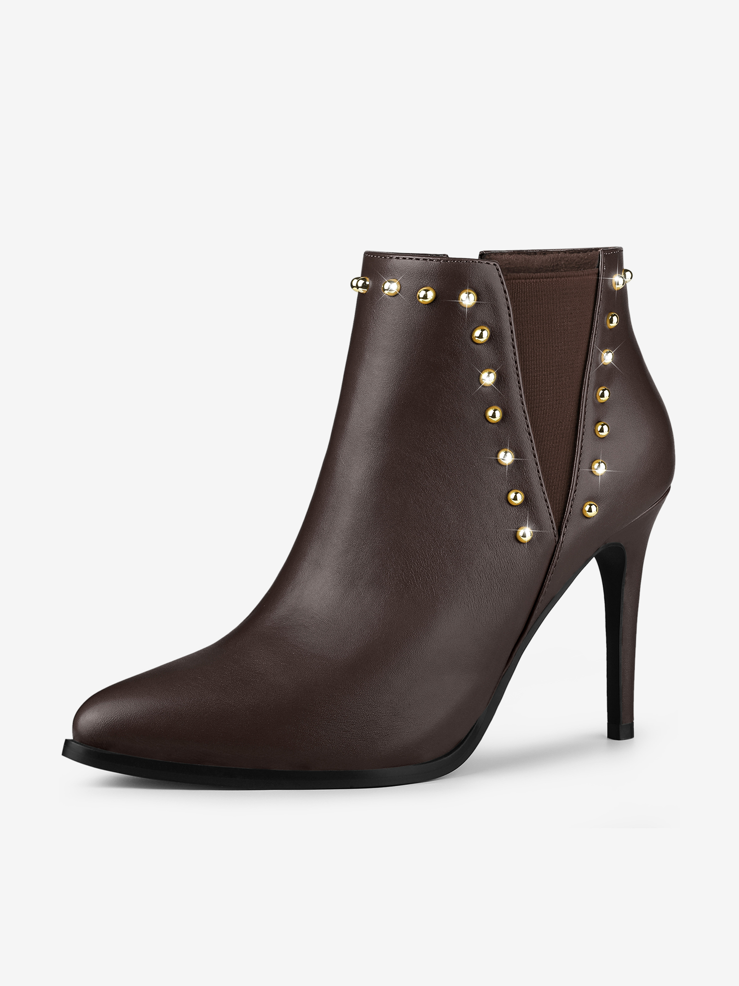 Faux Leather Pointed Toe Stiletto Heel Chelsea Ankle Boots Coffee/9