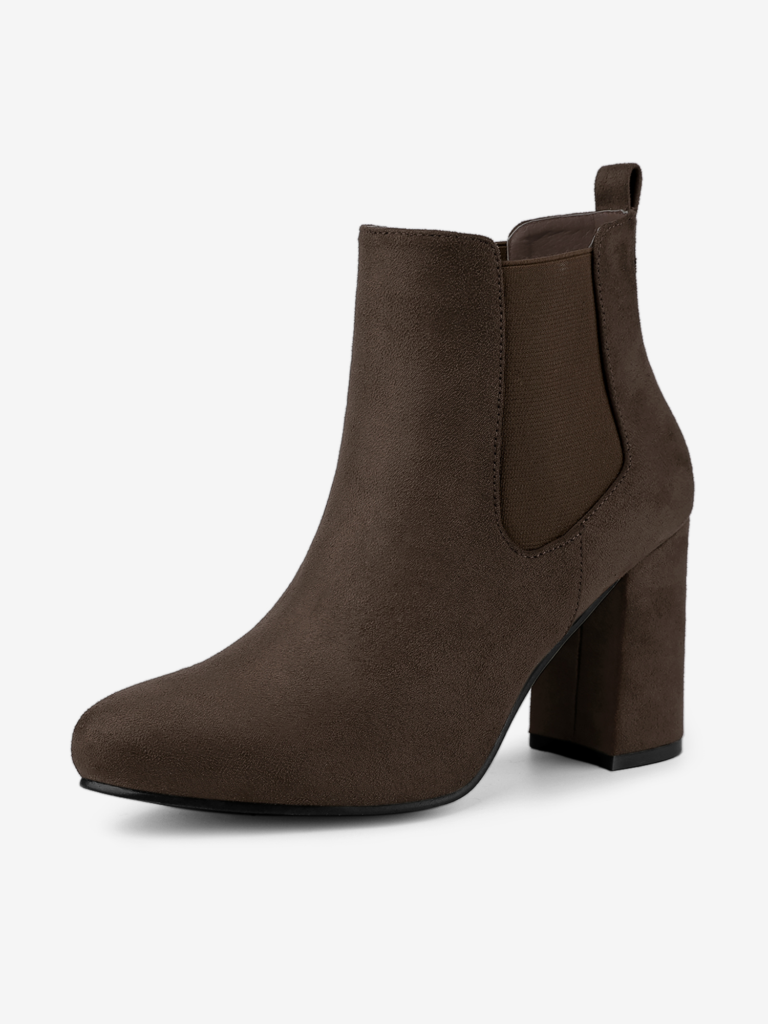 Round Toe Chunky High Heel Ankle Chelsea Boots Coffee/8