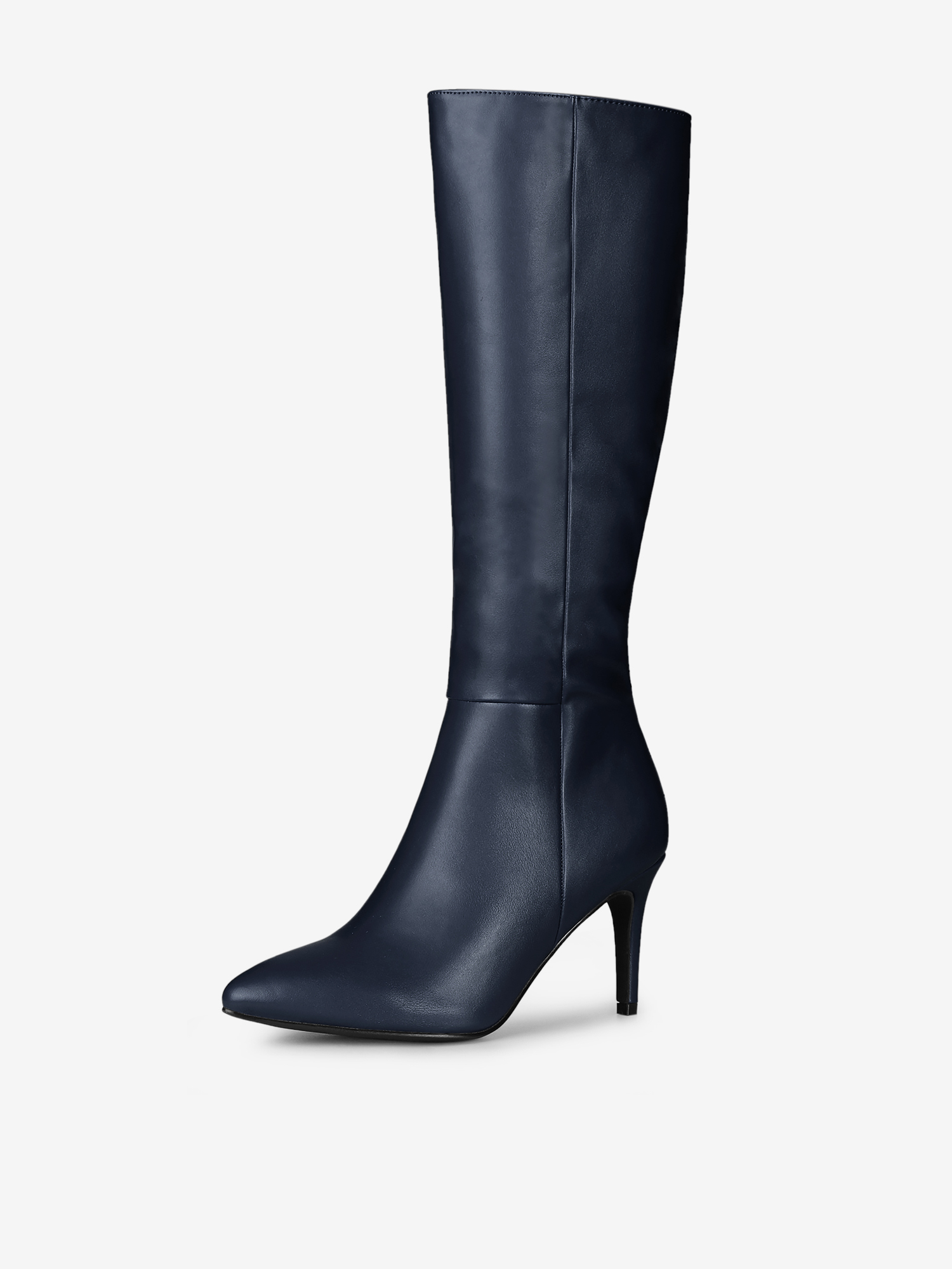 Pointed Toe Stiletto High Heel Zipper Knee High Boots Navy Blue/9.5