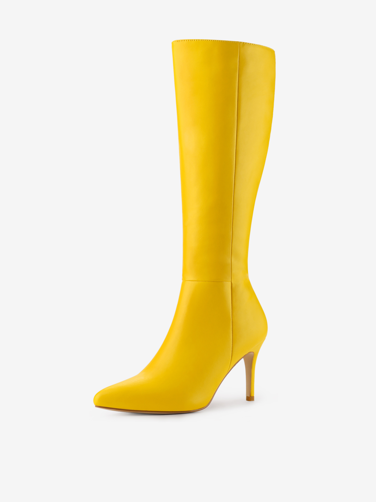 Pointed Toe Stiletto High Heel Zipper Knee High Boots Yellow/9