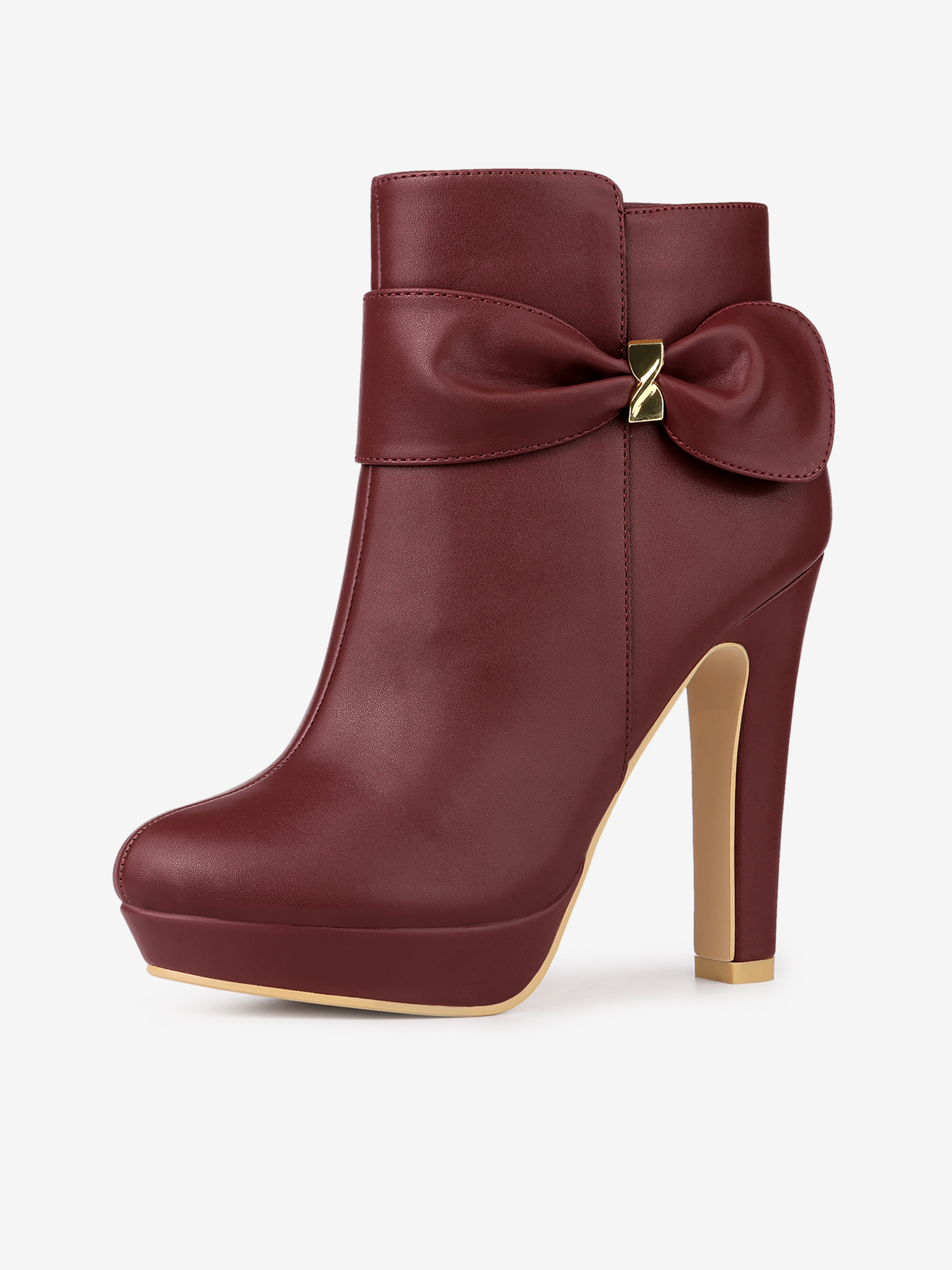 Chunky High Heel Platform Bow Decor Ankle Boots Burgundy/9
