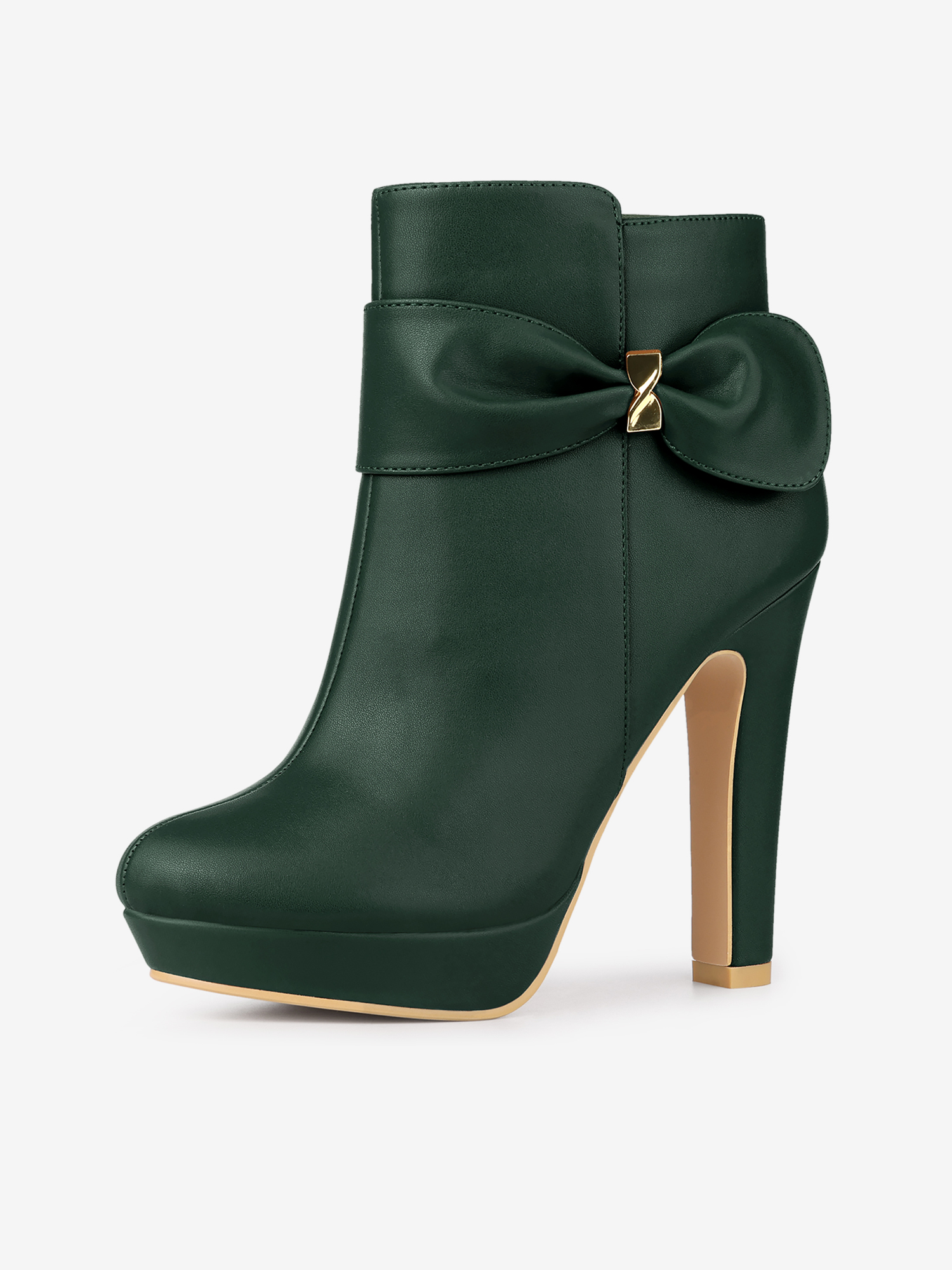 Chunky High Heel Platform Bow Decor Ankle Boots Dark Green/10