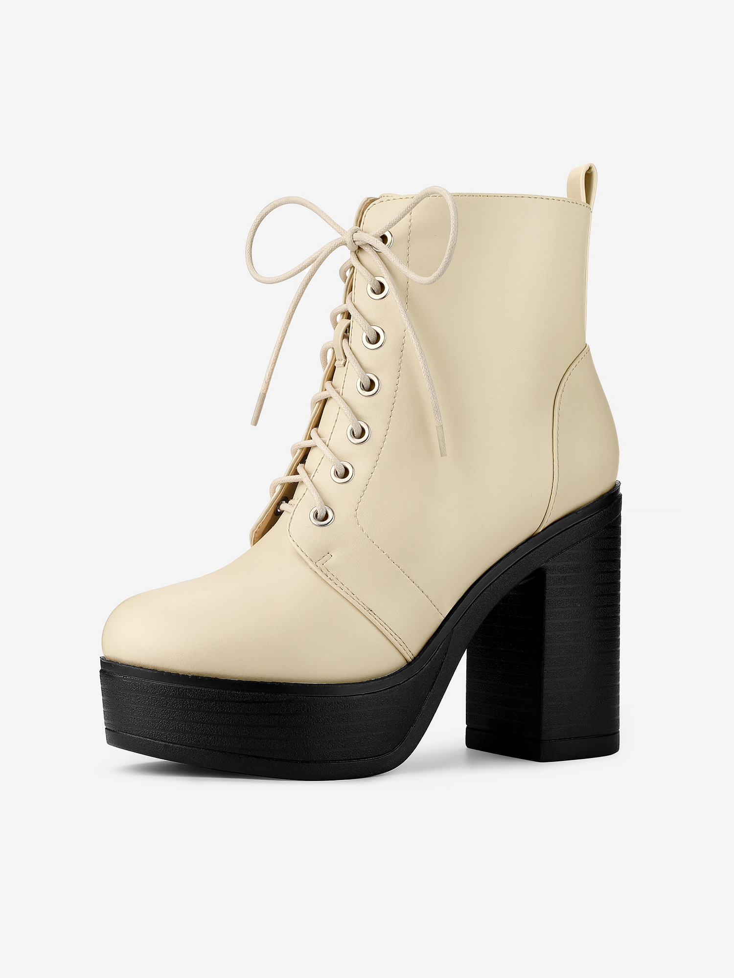 Platform Chunky High Heel Lace Up Combat Boots Beige/7.5