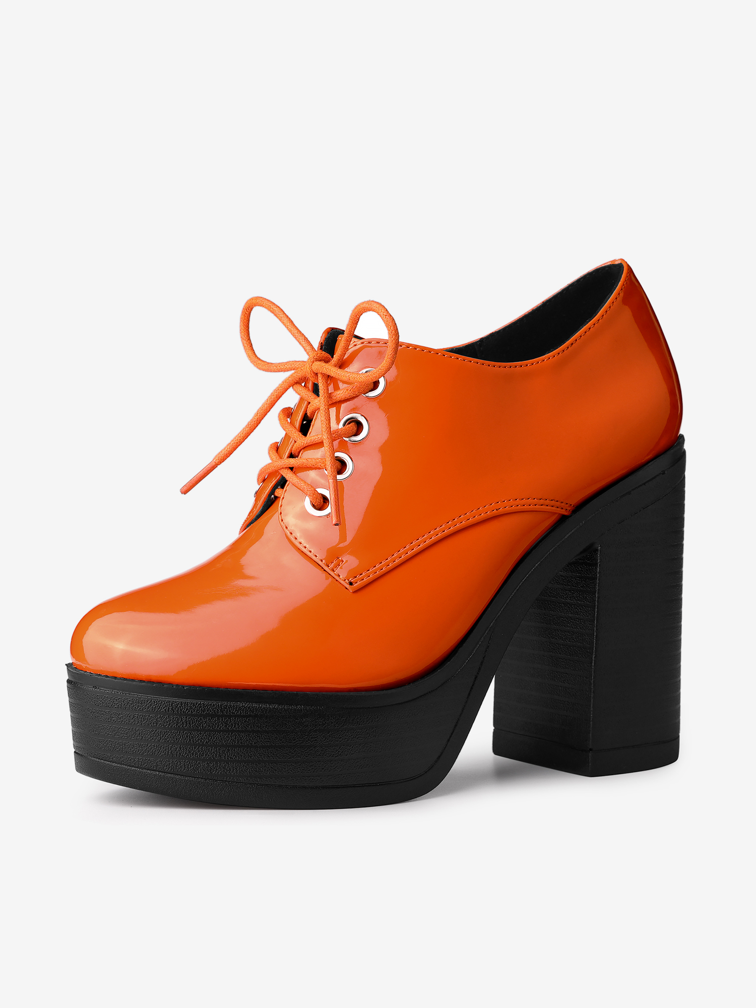 Faux Leather Platform High Chunky Heel Ankle Boots Orange/7.5