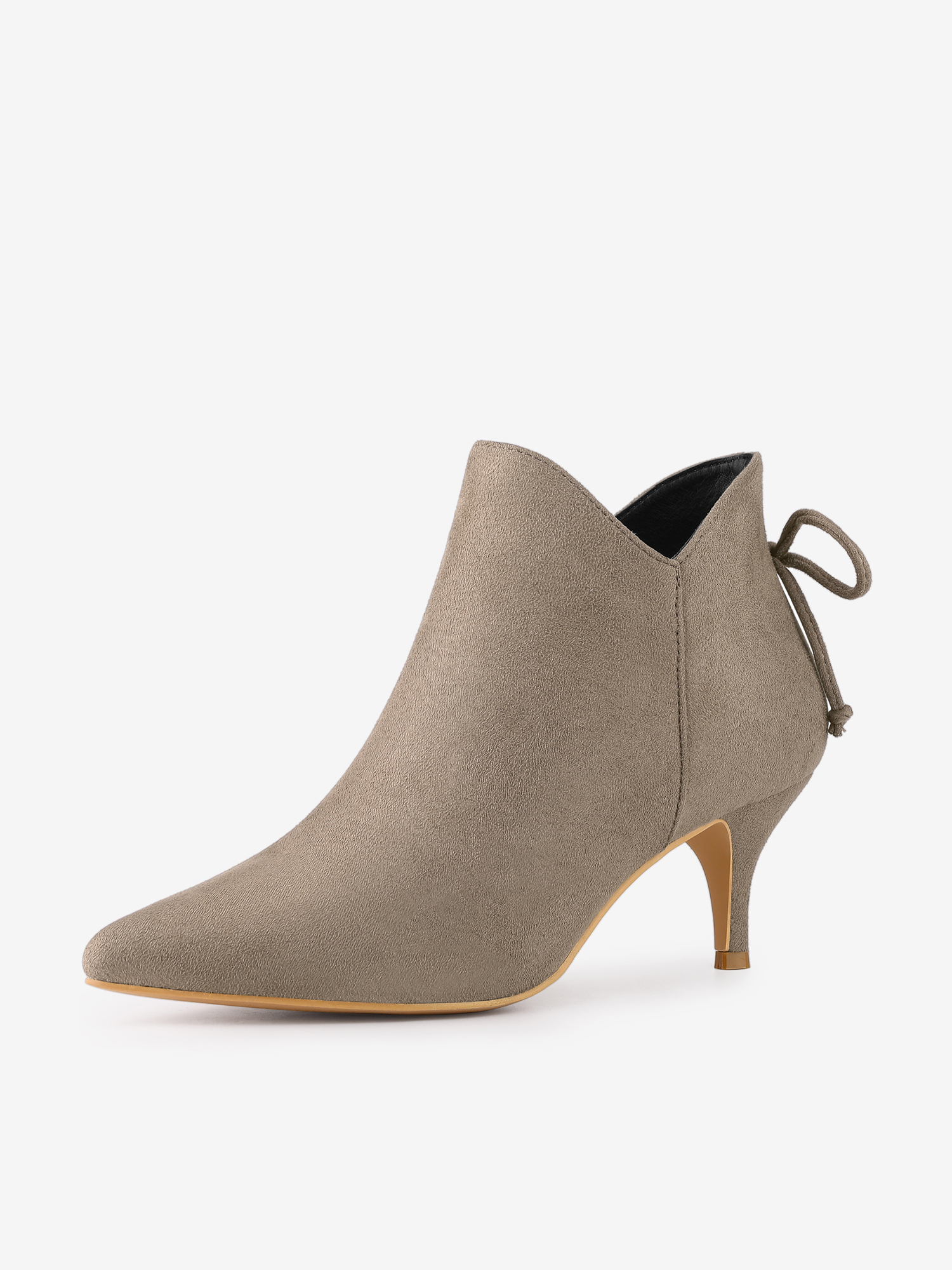 Pointed Toe Kitten Heel Ankle Booties Taupe/6.5