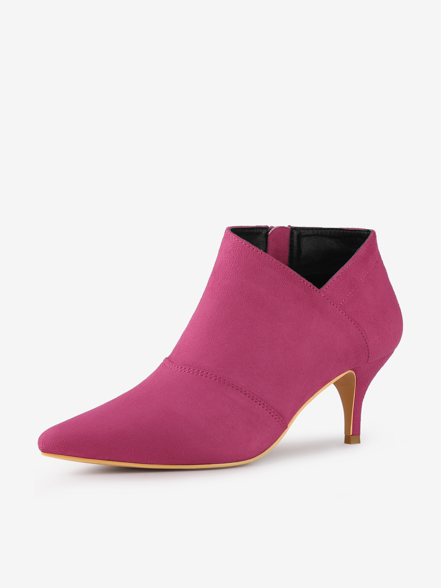 Pointed Toe Kitten Heel Cutout Ankle Boots Hot Pink/10